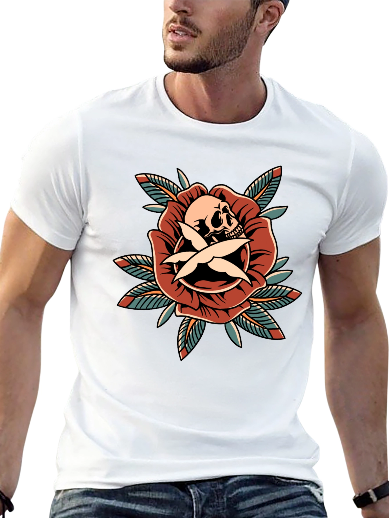 Skull & Rose Graphic Tee - Edgy Style