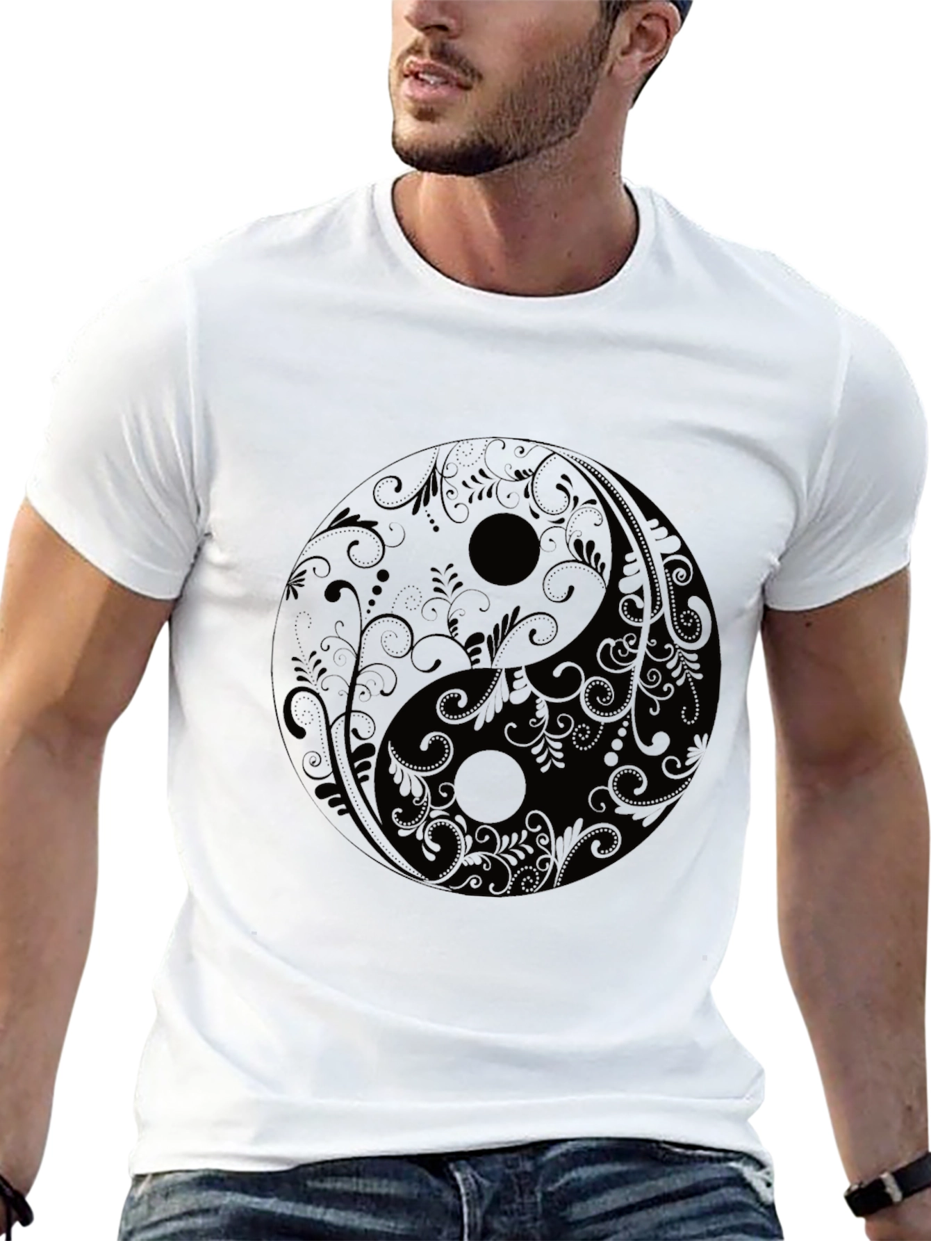 Yin Yang Floral Graphic Tee - Black