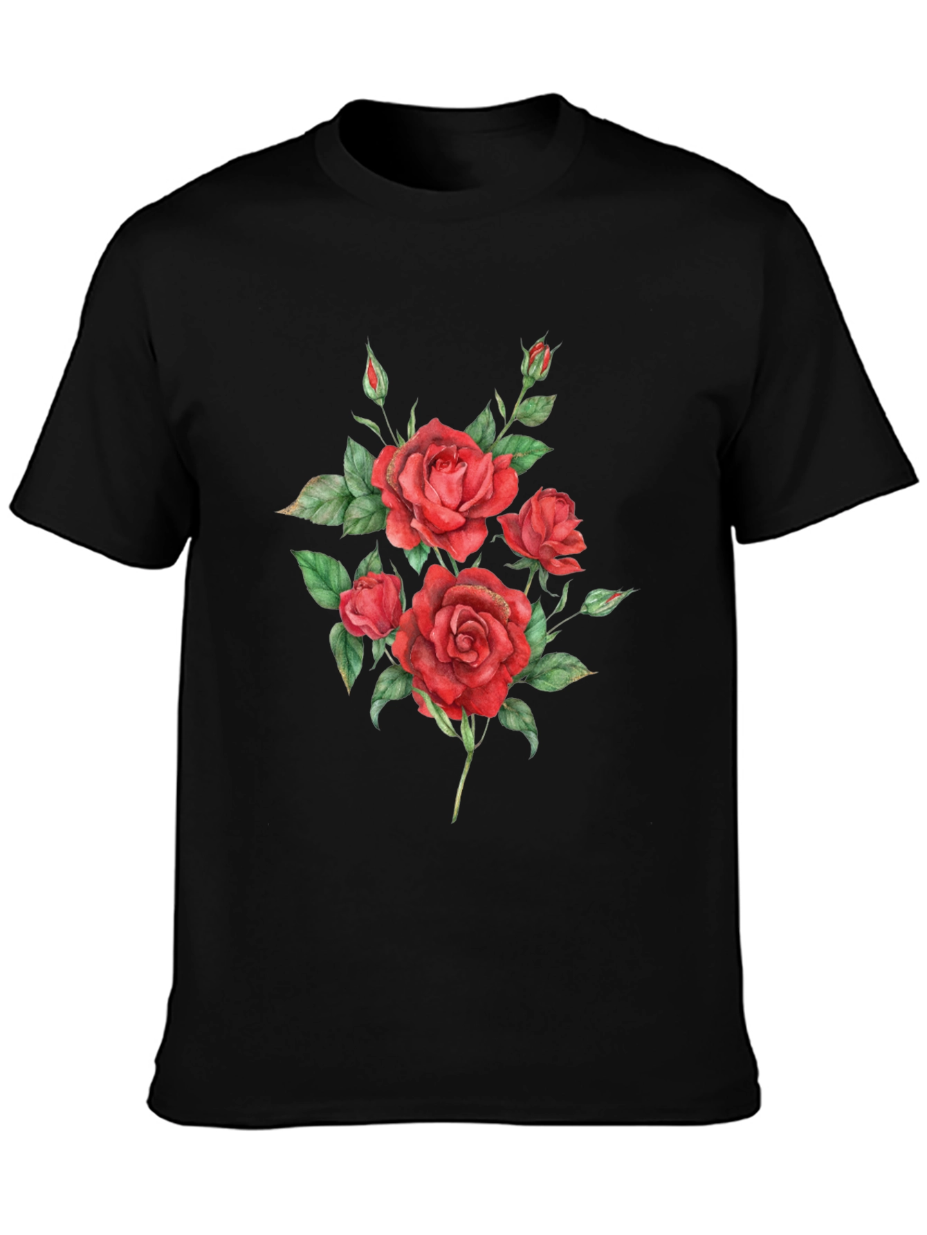 Red Roses Graphic Print Black T-Shirt