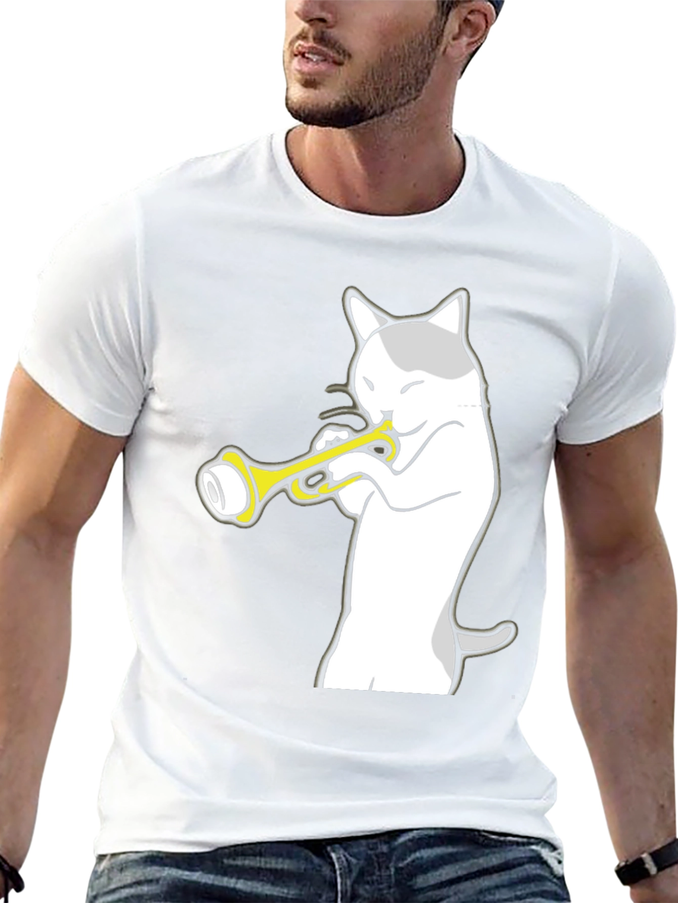 Cat Trumpet Player Black T-Shirt - Music Lover Tee