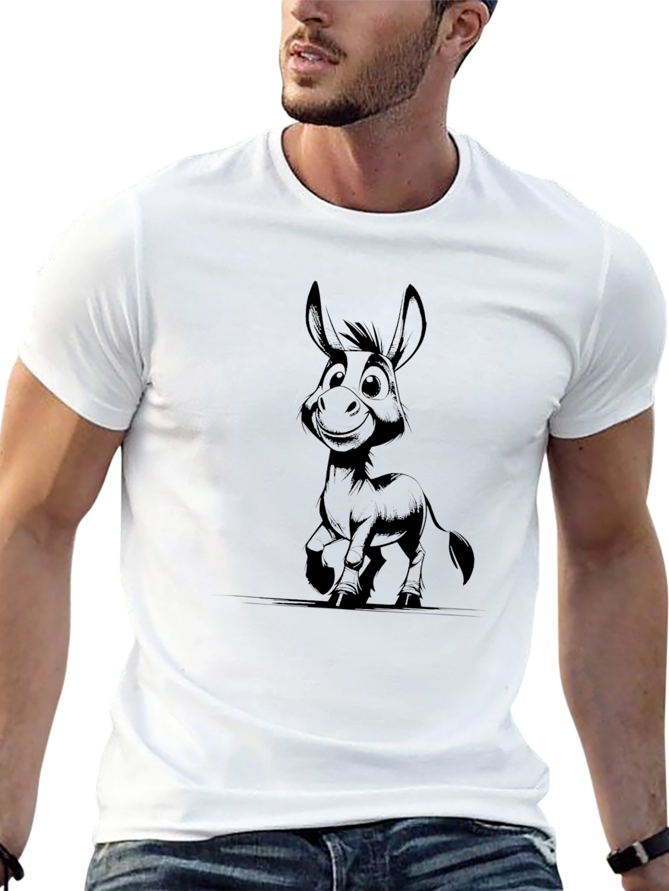 Cartoon Donkey Graphic Black T-Shirt