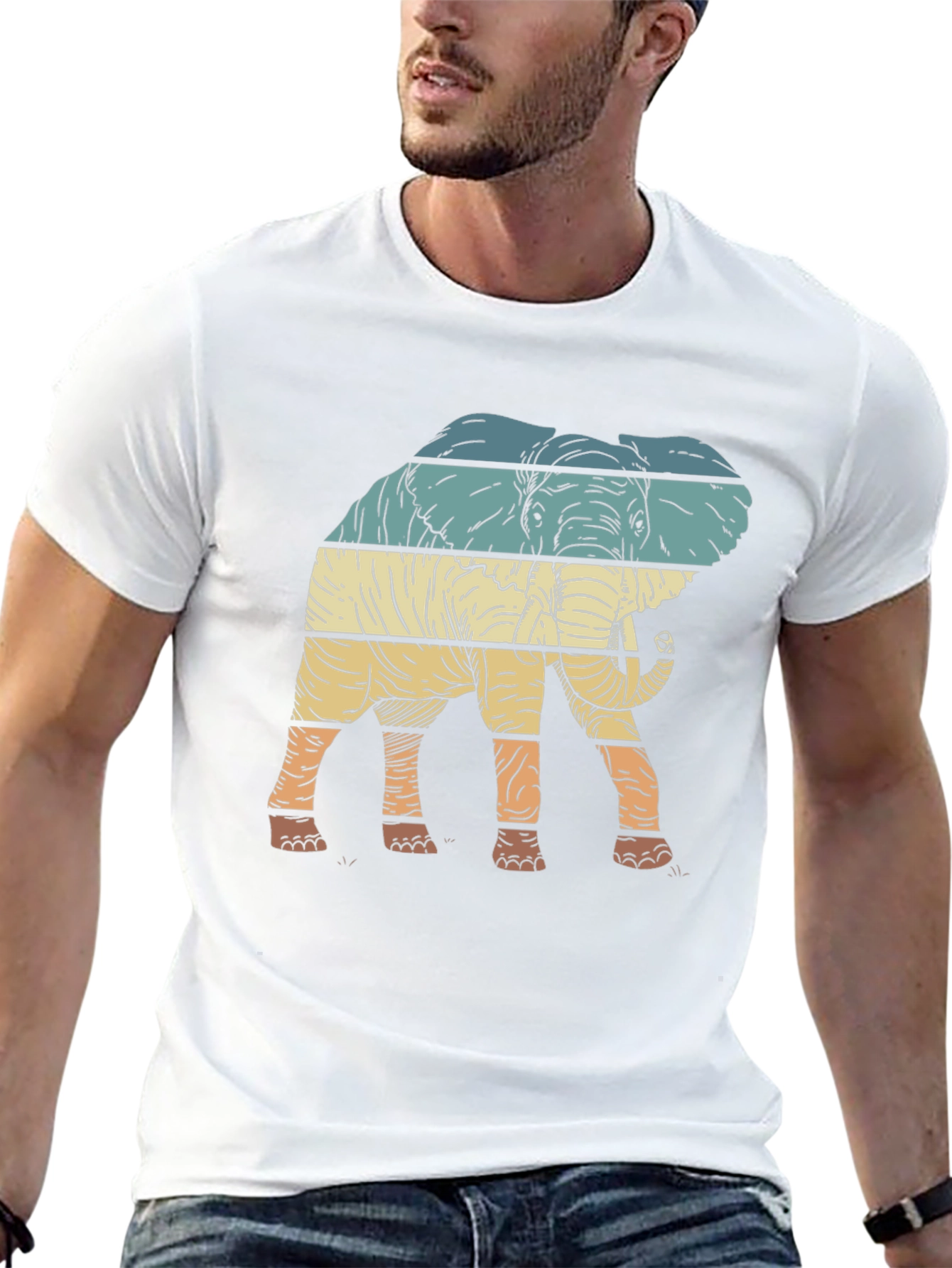 Retro Elephant Graphic Tee - Stylish Mens T-Shirt