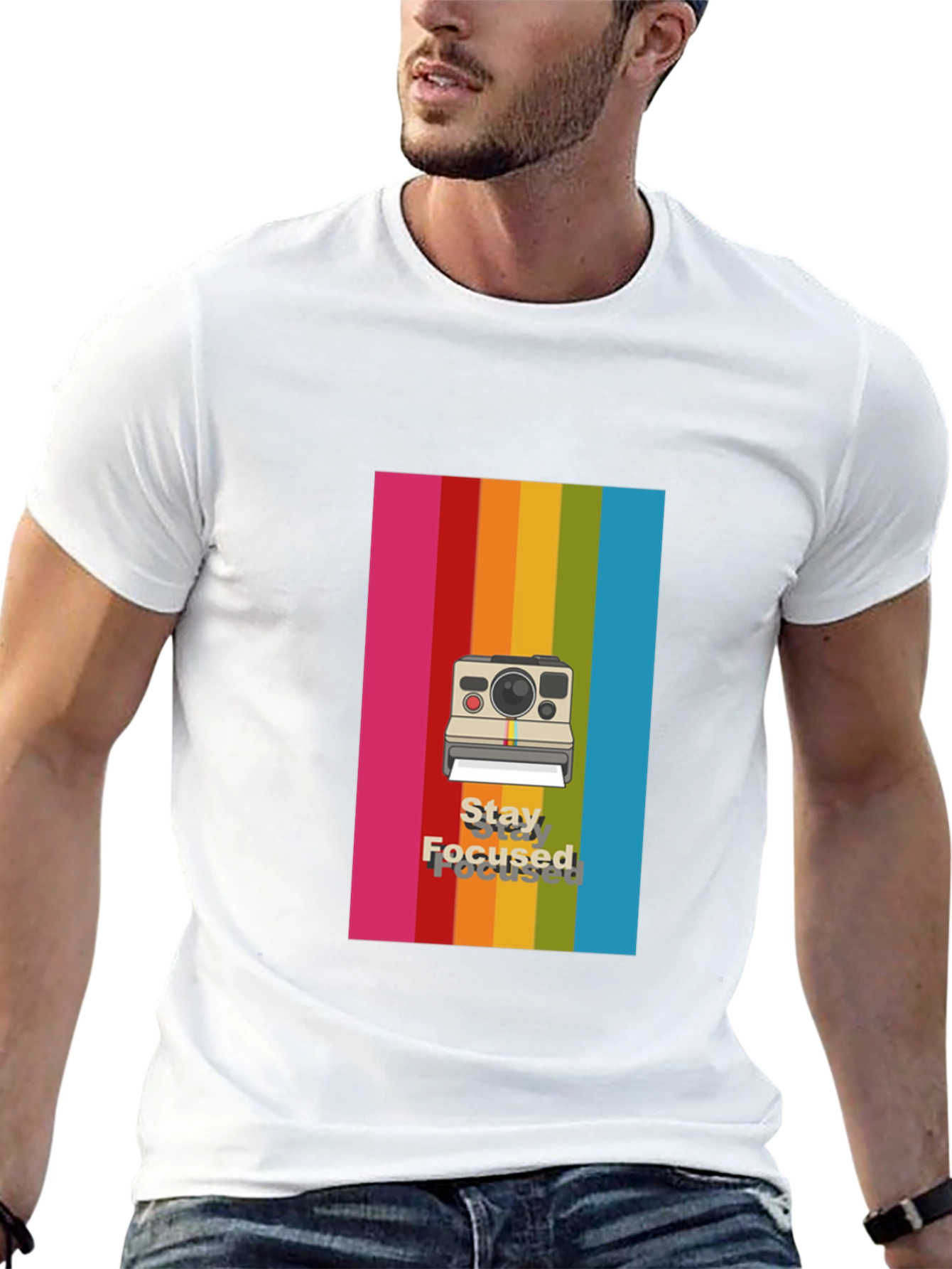 Stay Focused Rainbow Camera Graphic Tee