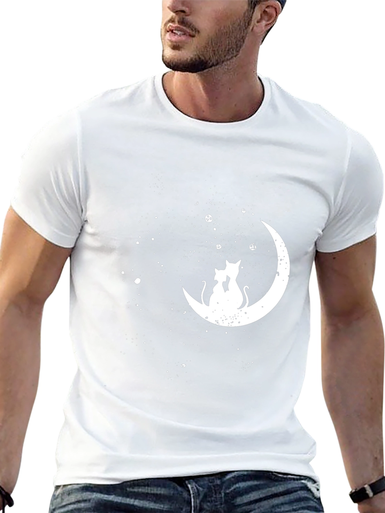 Cats on the Moon Graphic Tee - Black