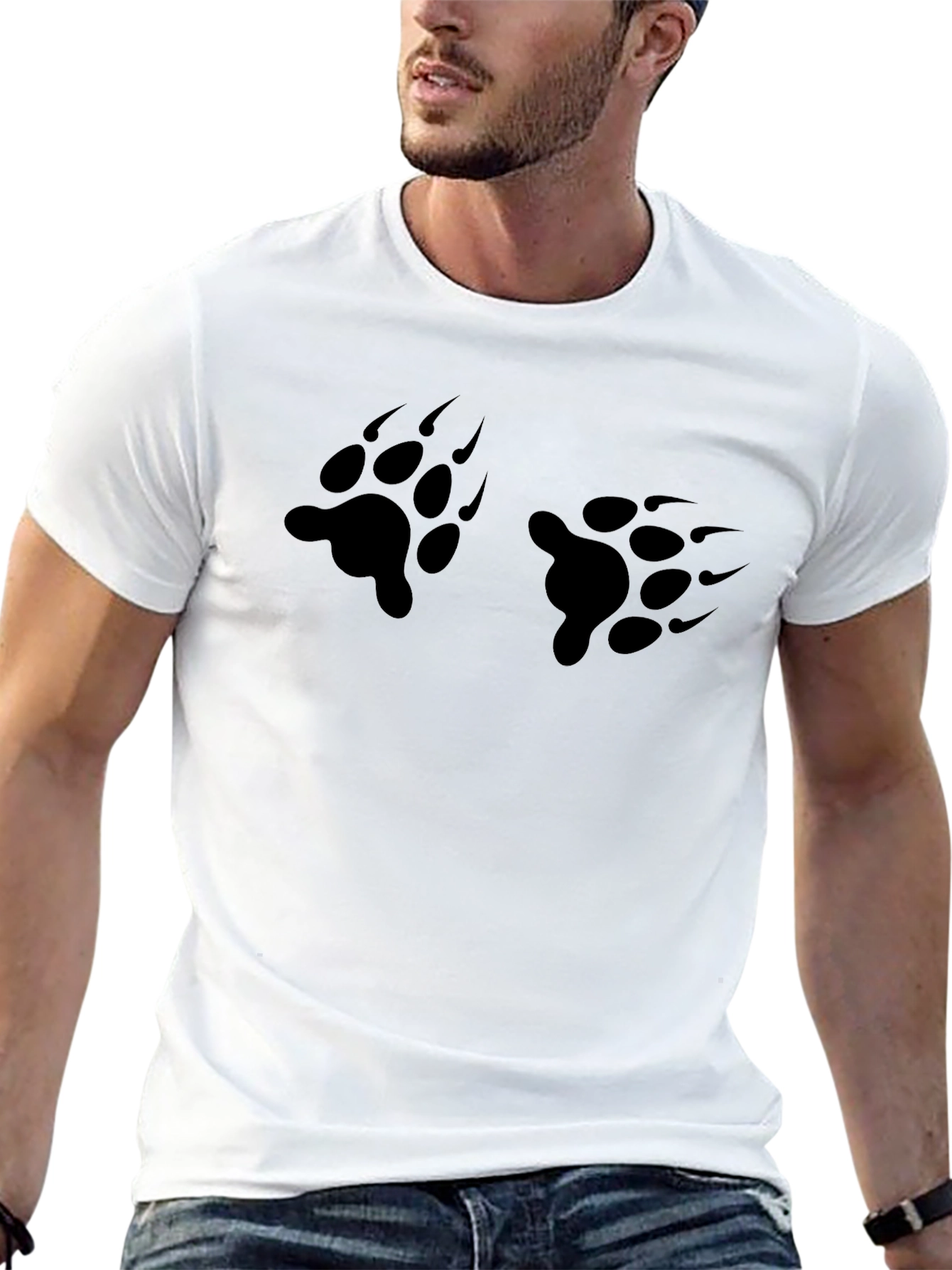 Mens Black Bear Paw Print T-Shirt