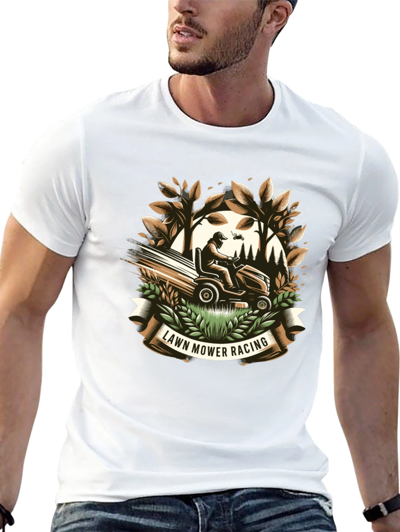 Lawn Mower Racing Graphic Tee - Black Cotton T-Shirt