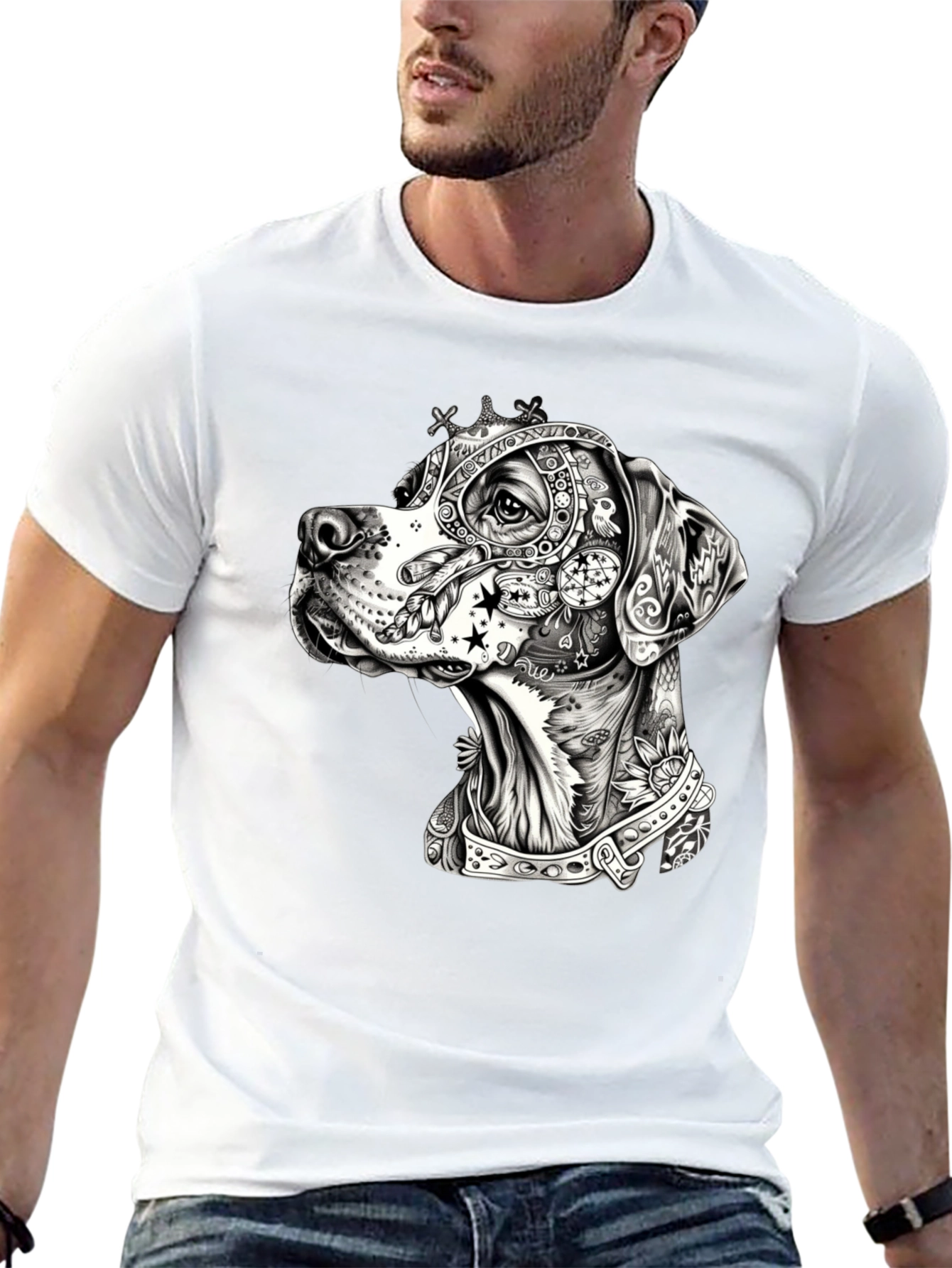 Dog Portrait Graphic Black T-Shirt