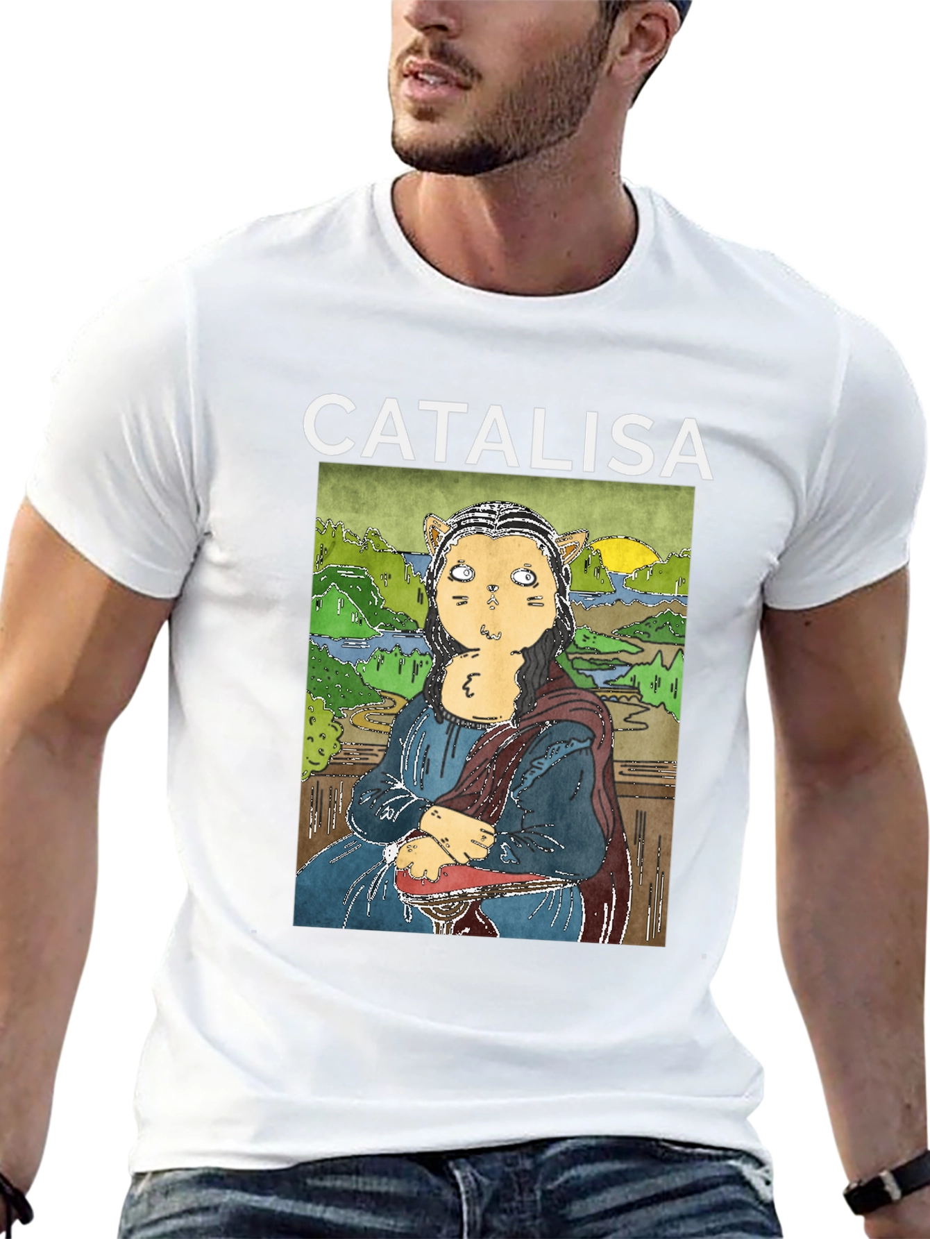 Catalisa Cat Mona Lisa Art T-Shirt