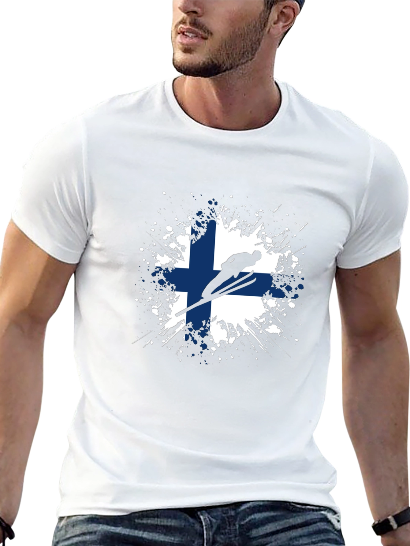Finland Flag Ski Jump Black T-Shirt