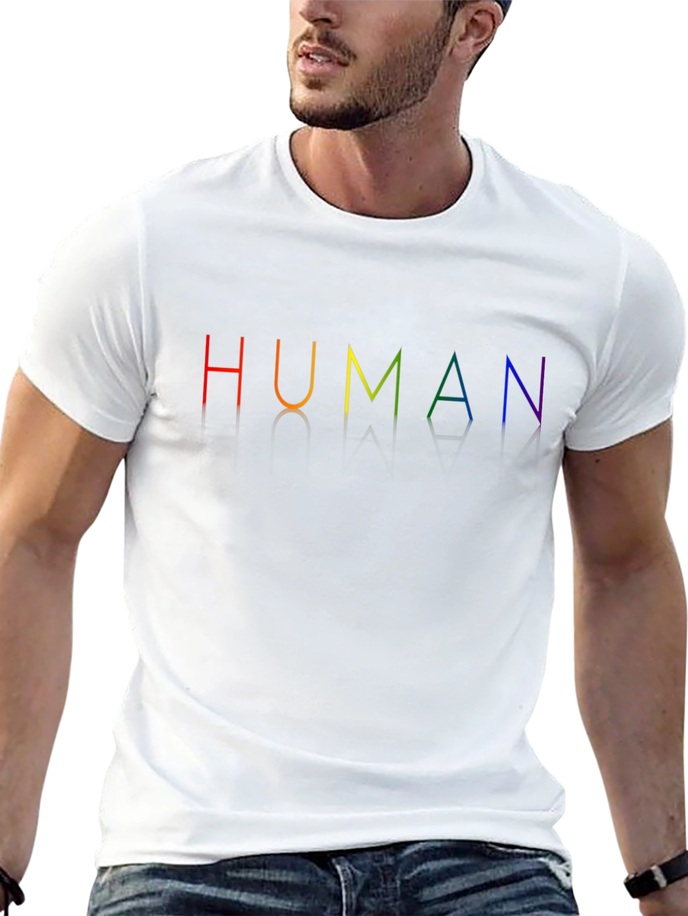 Human Rainbow Pride T-Shirt - Black Crew Neck