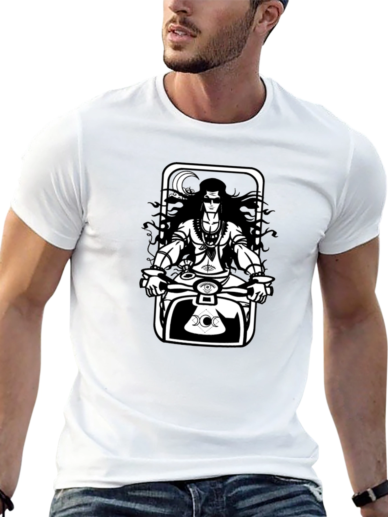 Shiva Motorbike Graphic Tee - Black Cotton Blend