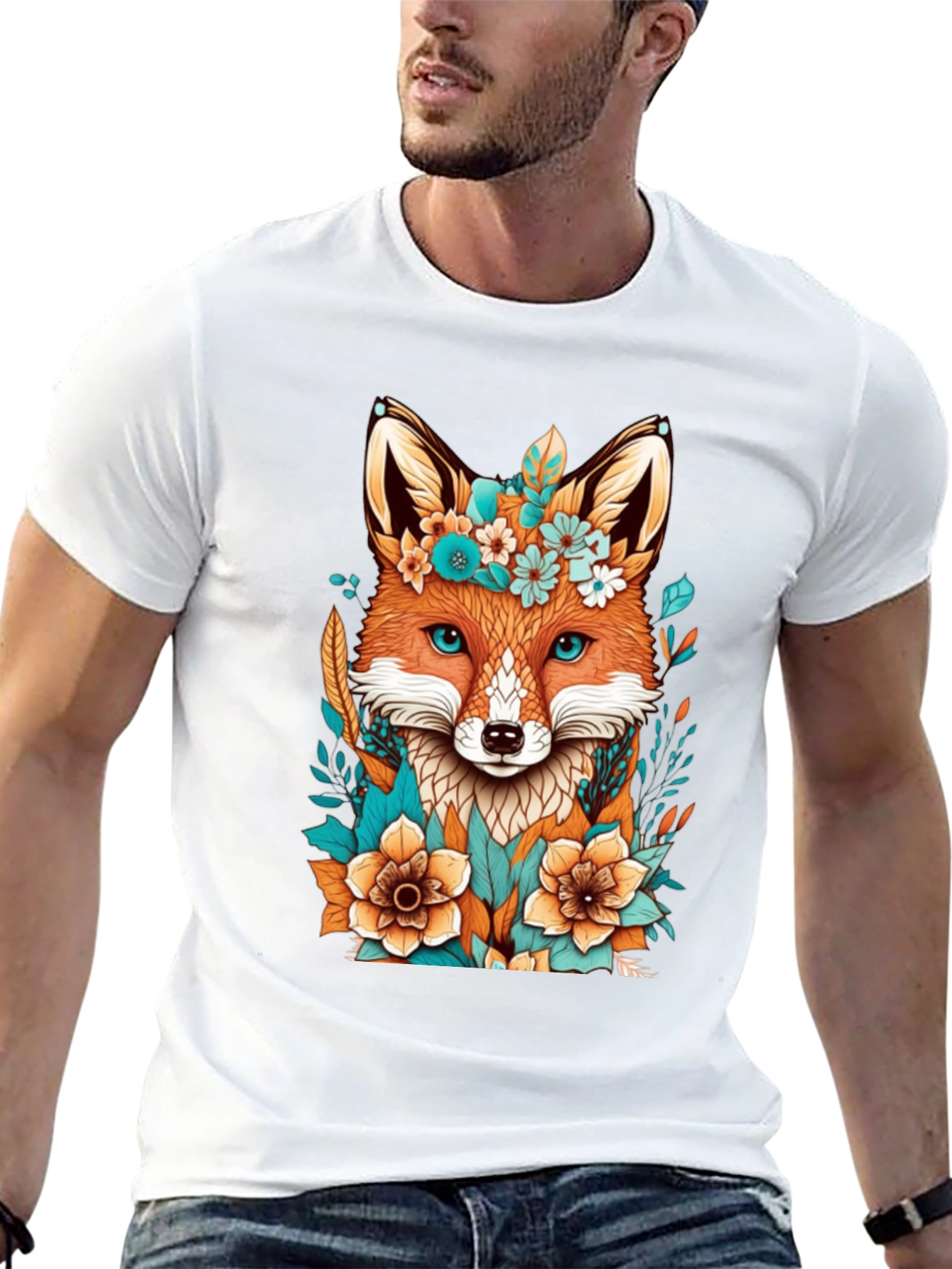 Floral Fox Graphic Tee - Unique Design