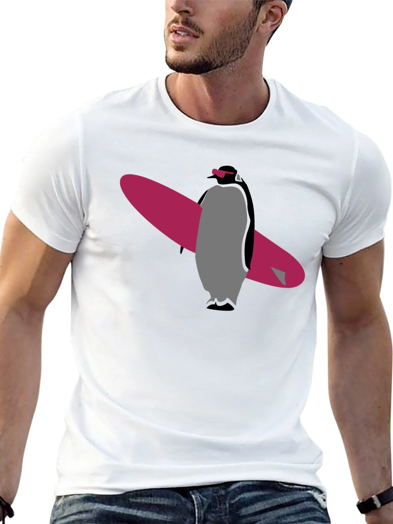 Cool Penguin Surfer Graphic T-Shirt