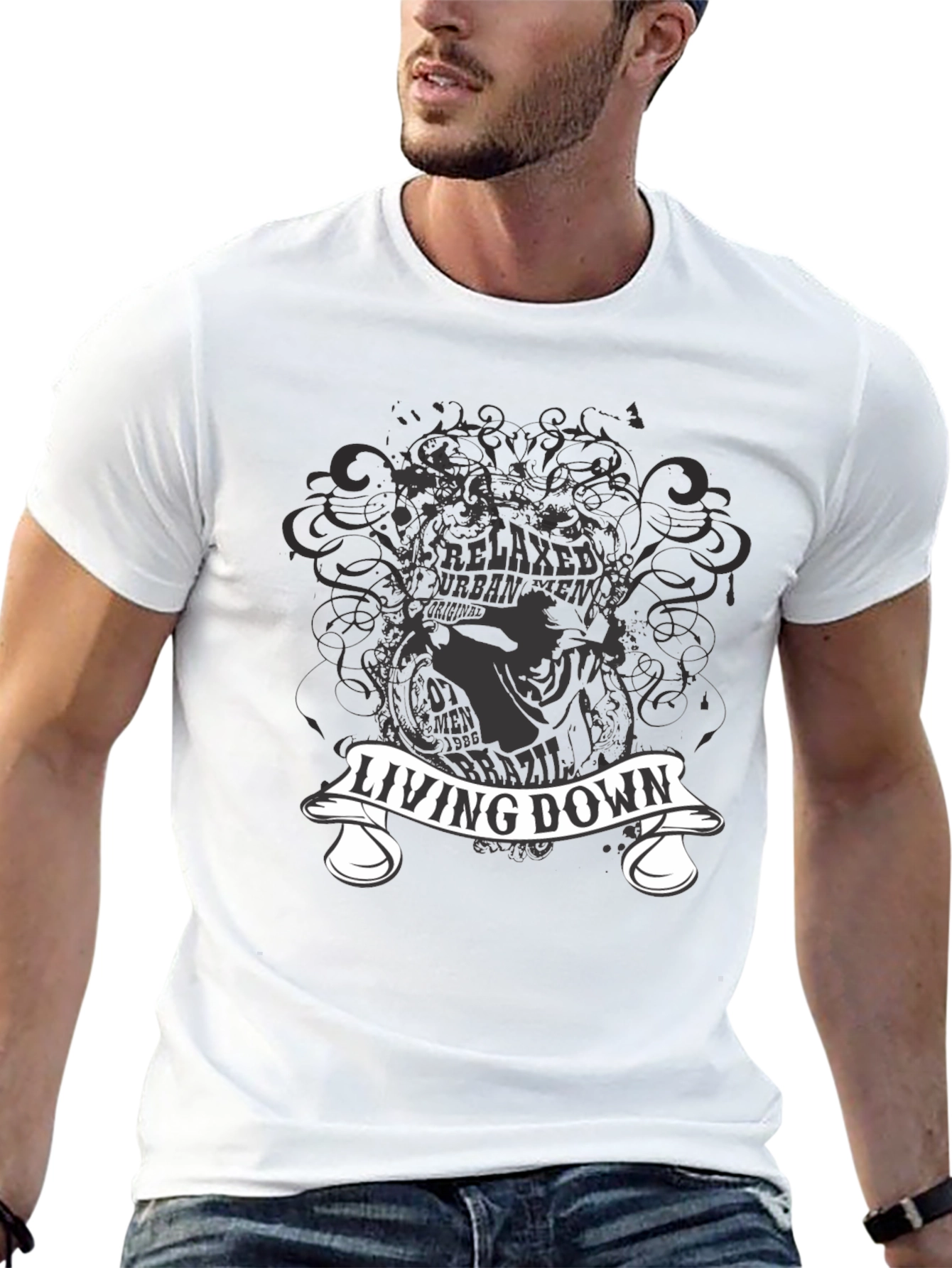 Living Down Urban Men Graphic Black T-Shirt