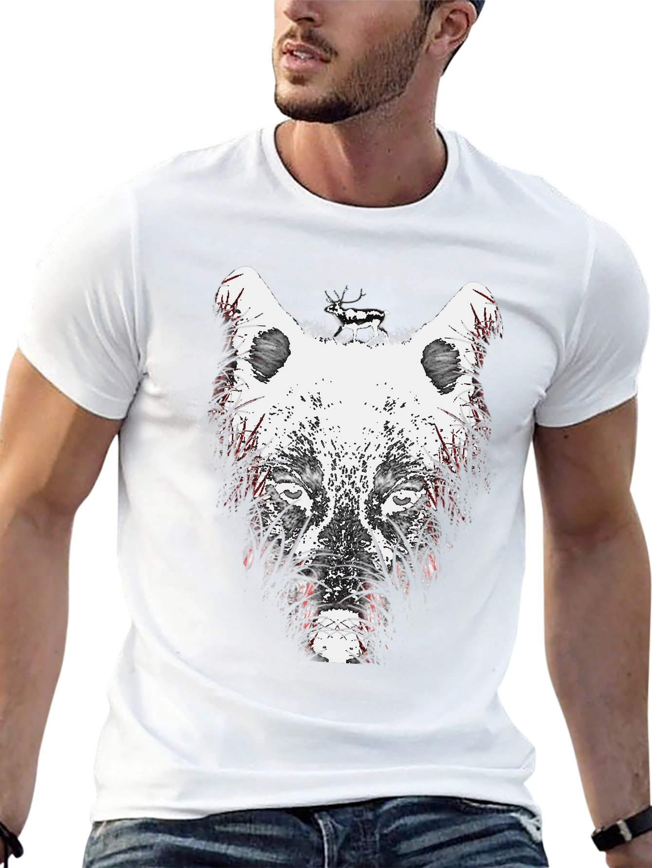 Wolf Graphic Print Crew Neck T-Shirt