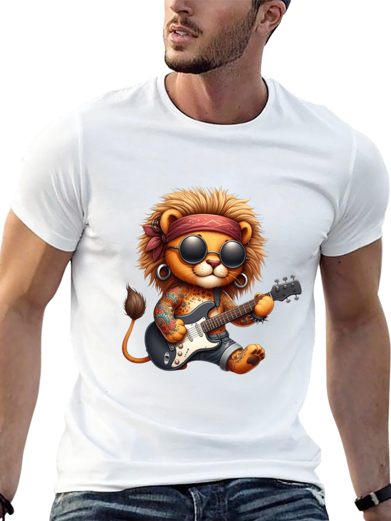 Cool Lion Guitarist Graphic Tee