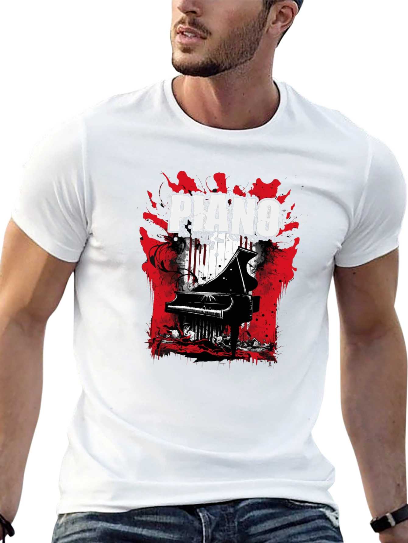 Piano Graphic Tee - Musical Style Black T-Shirt
