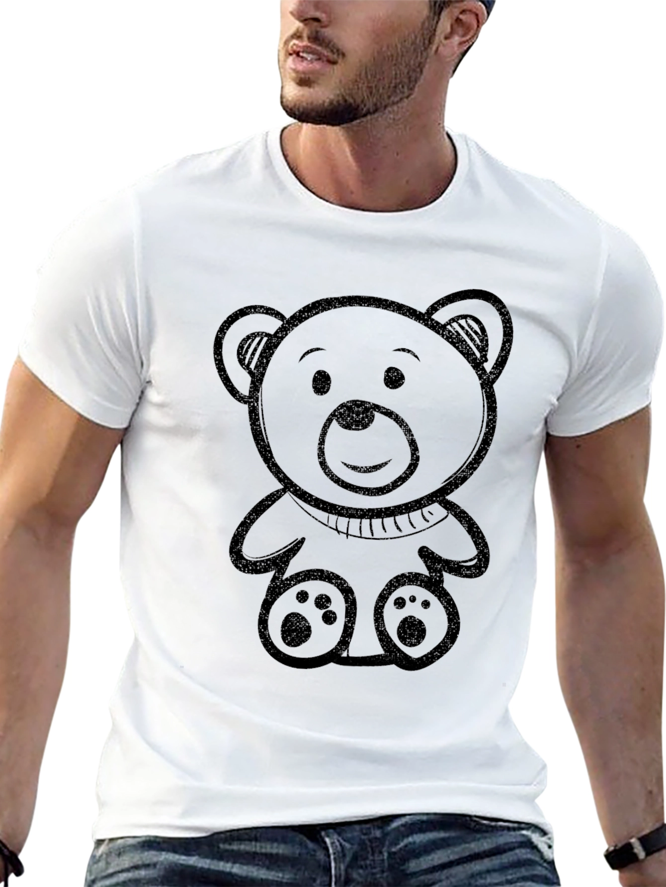 Black Teddy Bear Graphic Tee - Mens Casual T-Shirt