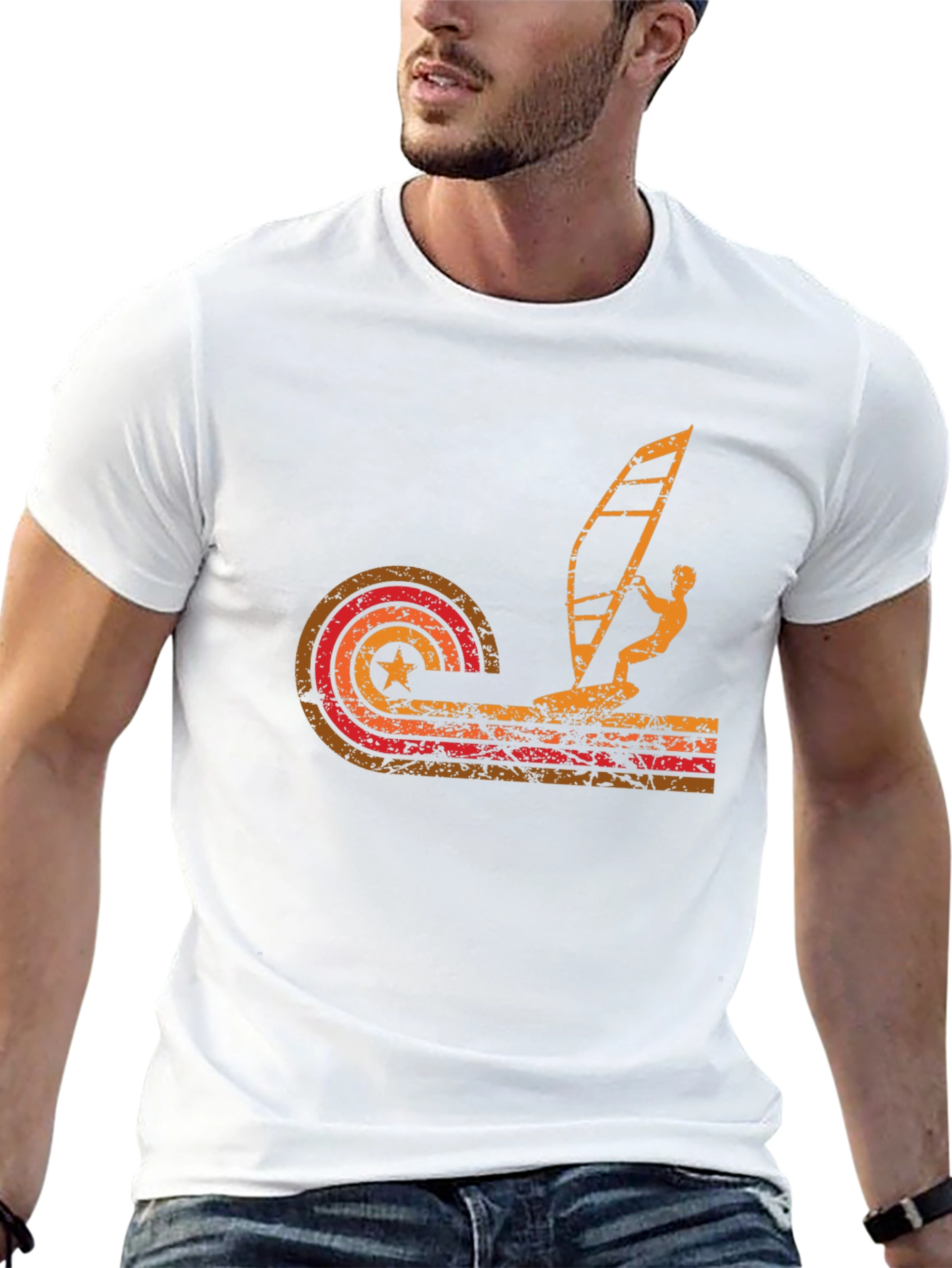 Retro Windsurfing T-Shirt - Black
