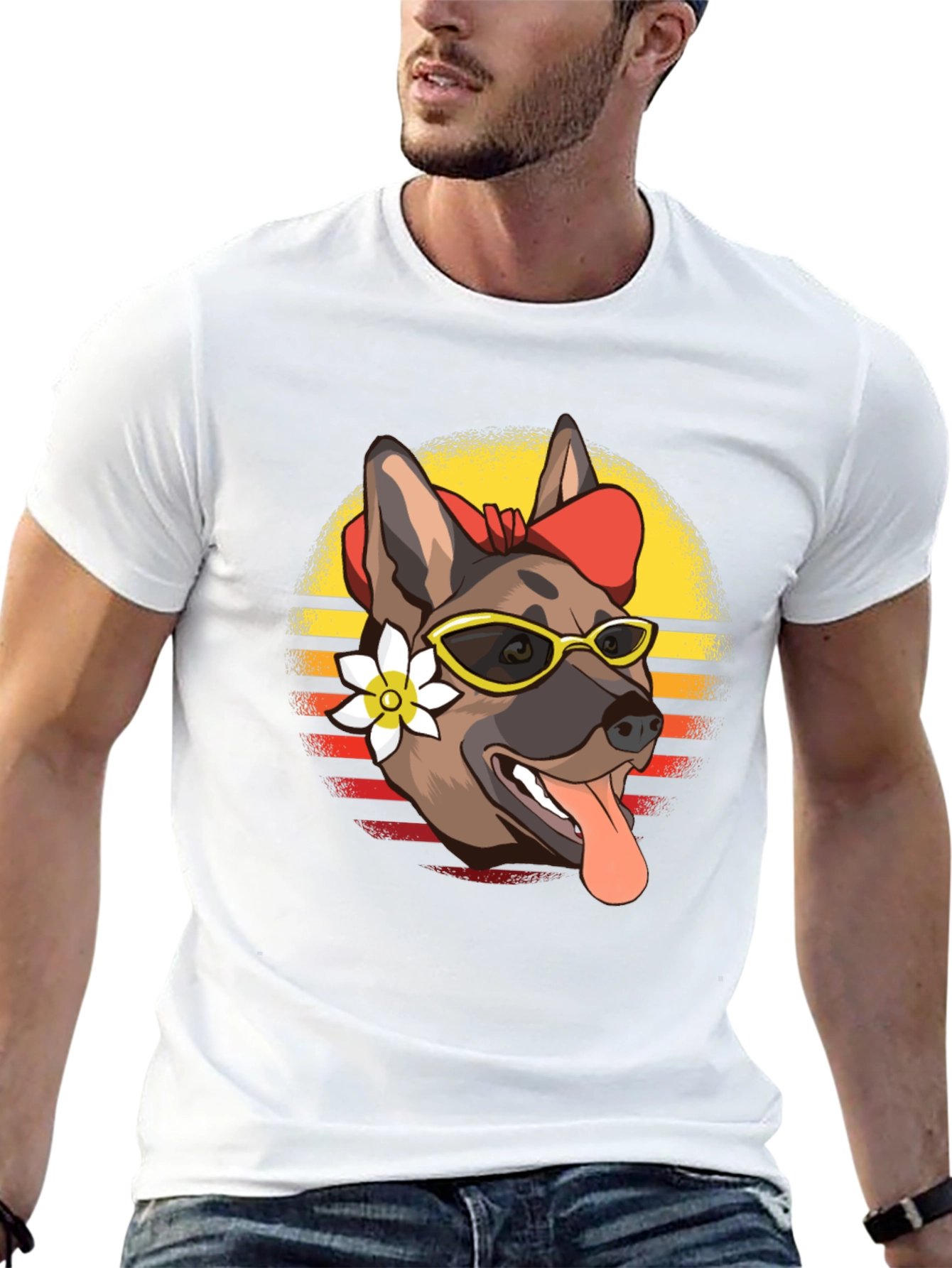 Cool Dog T-Shirt - Sunglasses & Flower Design