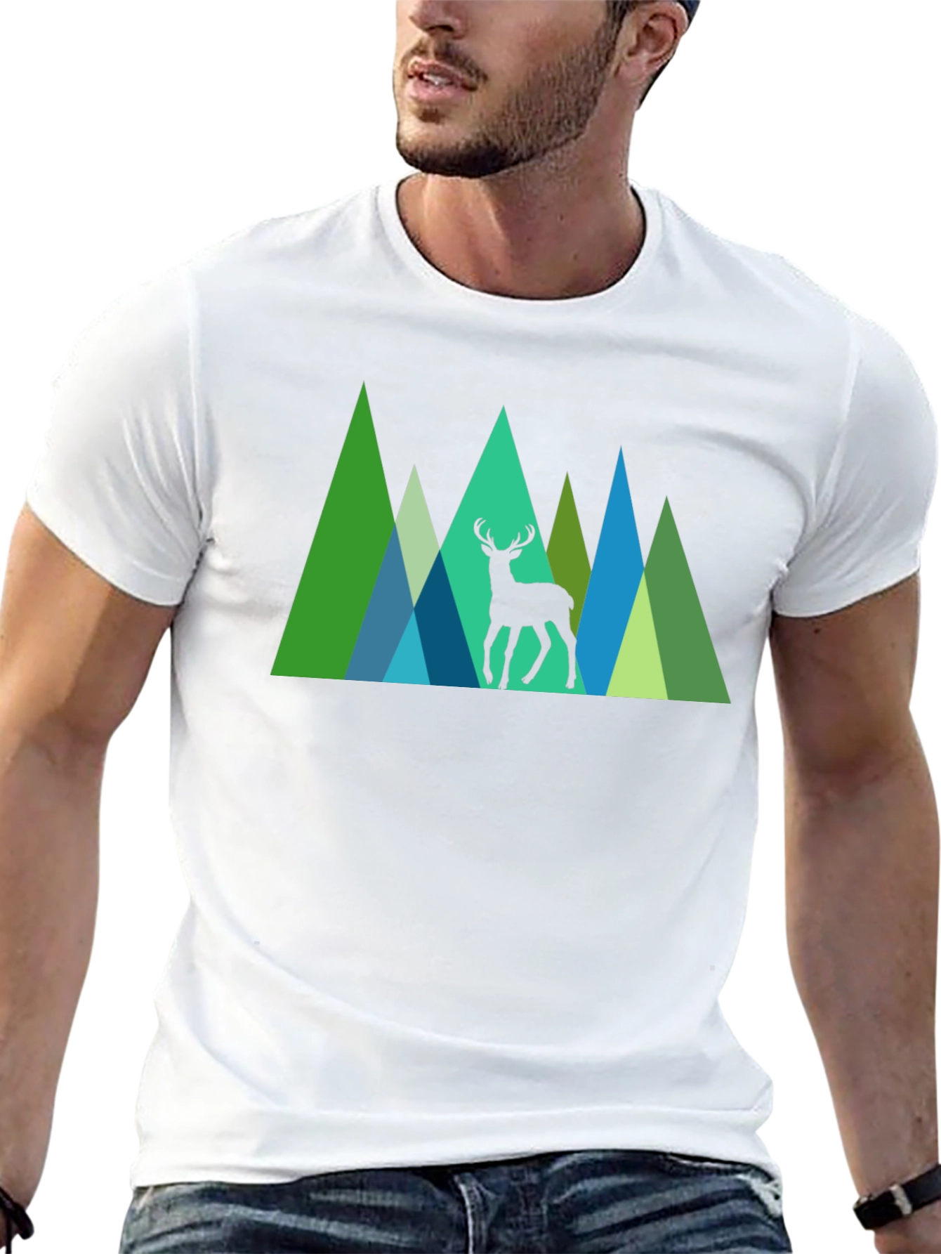 Geometric Deer Graphic Tee - Nature Inspired Black T-Shirt