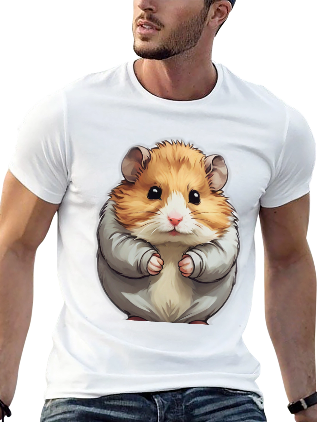 Cute Hamster Graphic Tee - Black Cotton T-Shirt