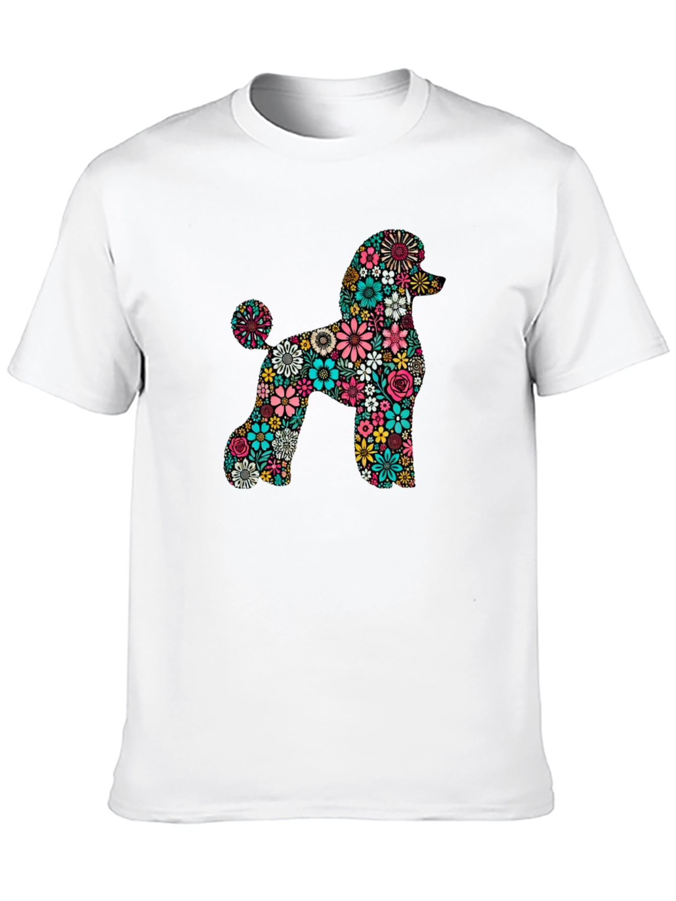 Floral Poodle Black T-Shirt