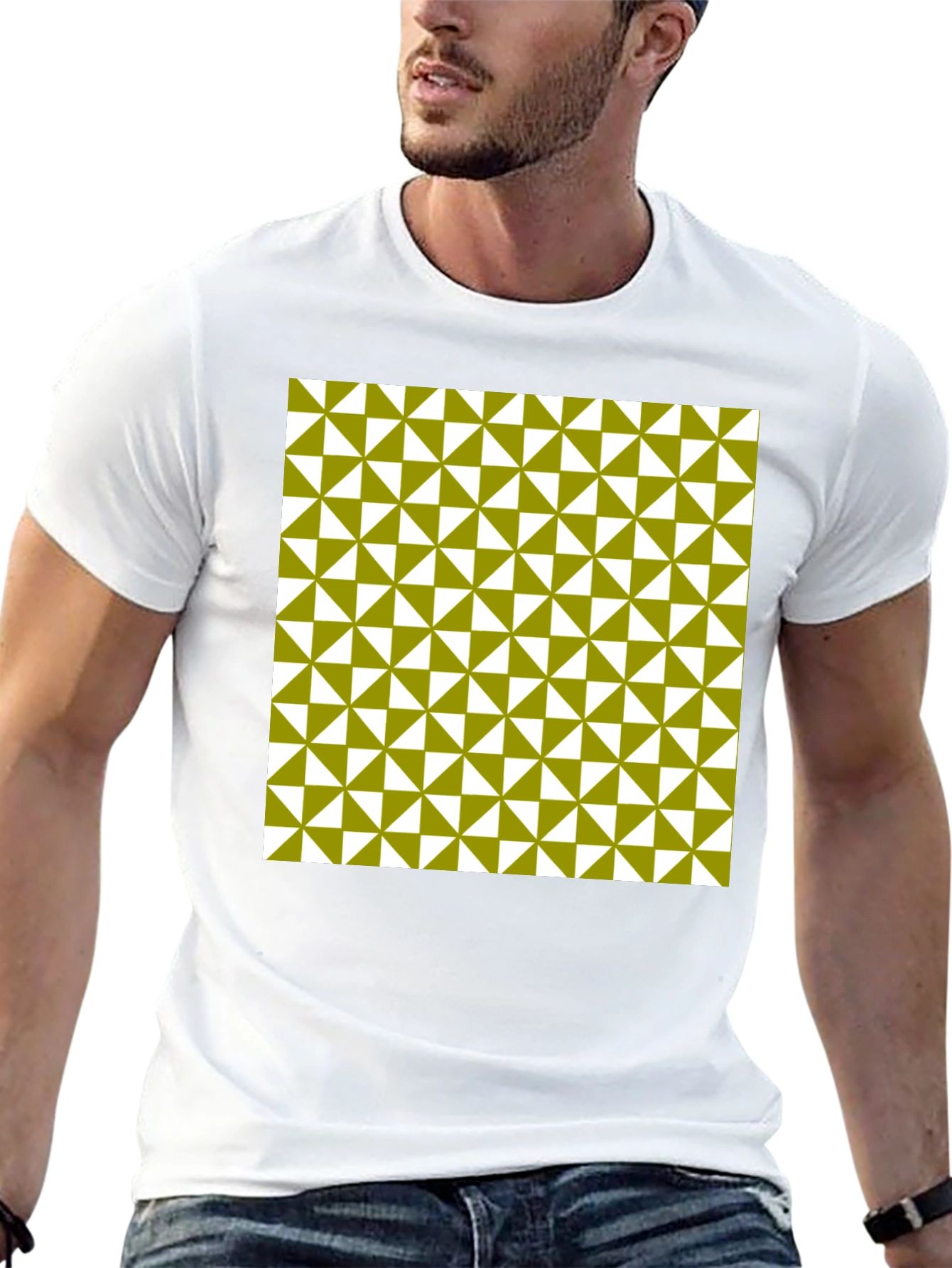 Geometric Triangle Pattern Black T-Shirt