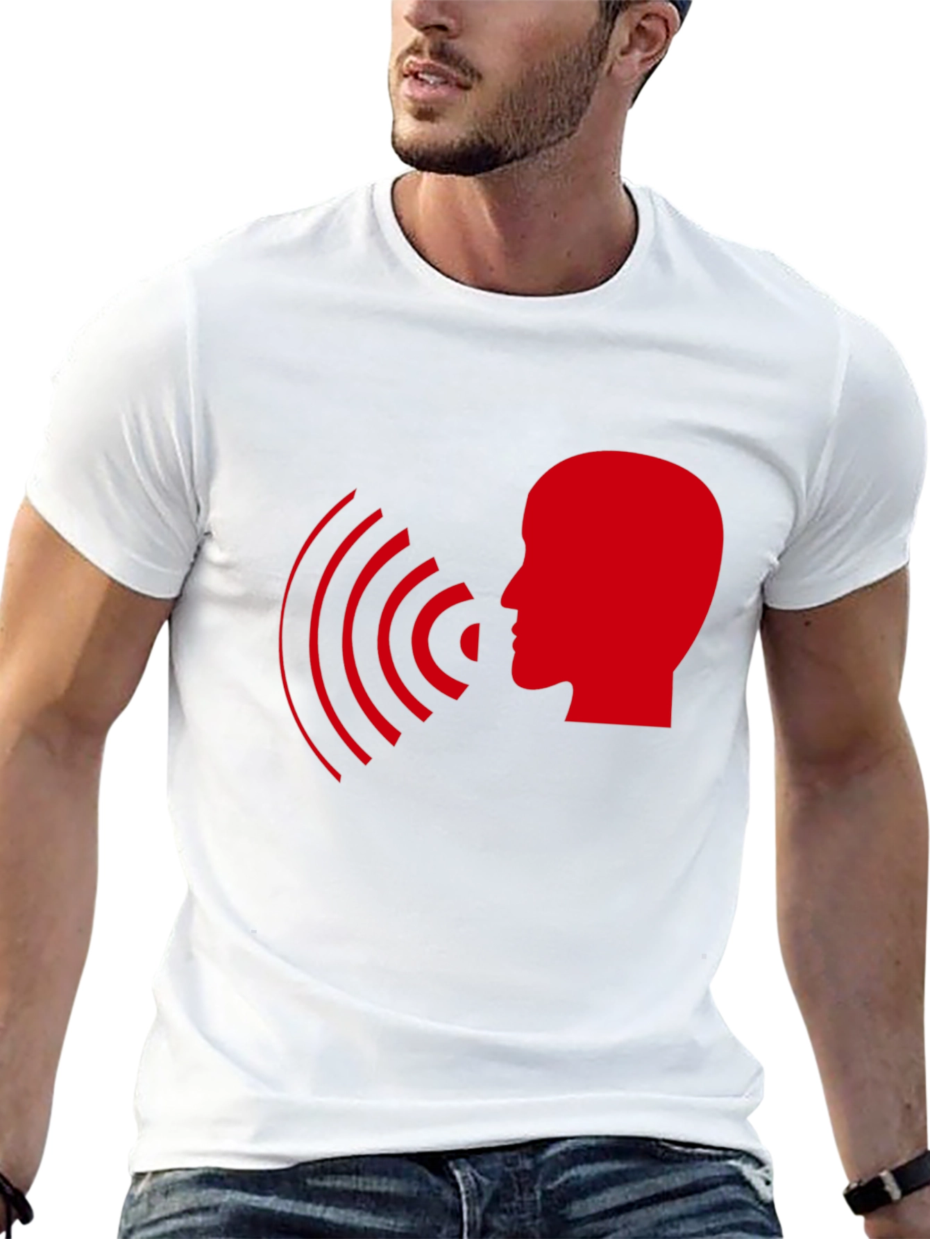Statement T-Shirt - Red Head with Soundwaves Design