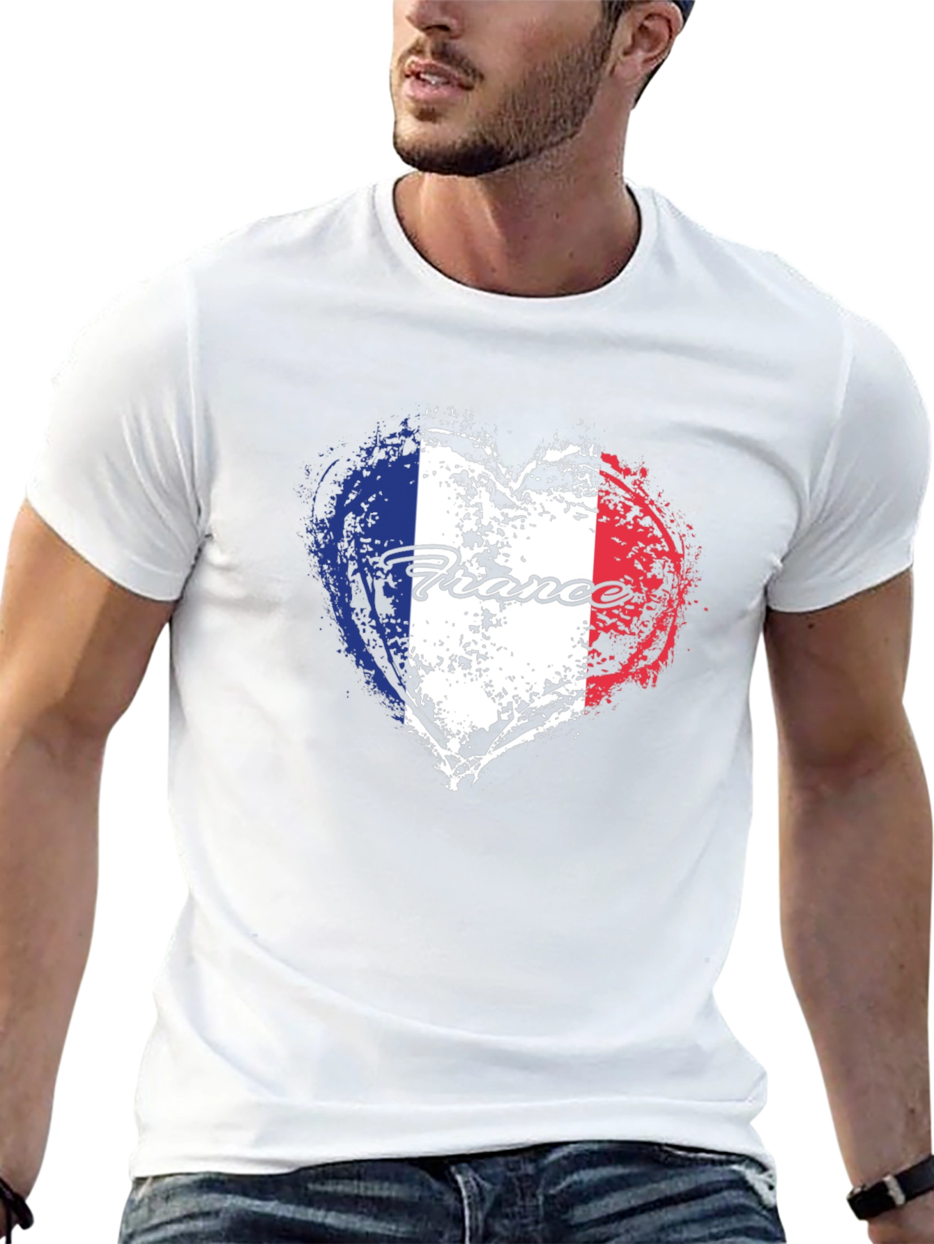 France Flag Heart T-Shirt - Black Graphic Tee