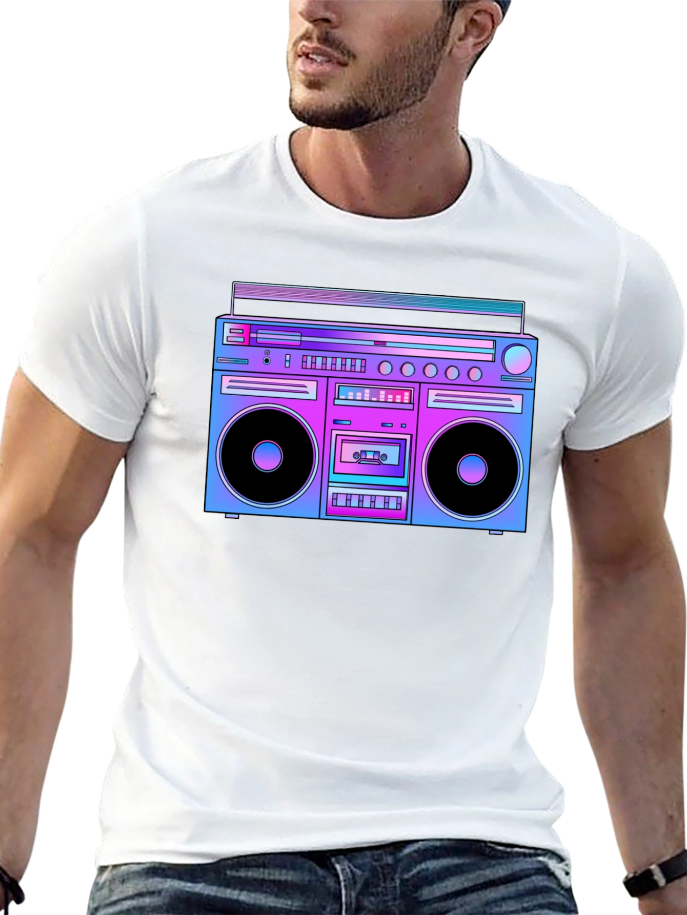 Retro Boombox Graphic T-Shirt - Black