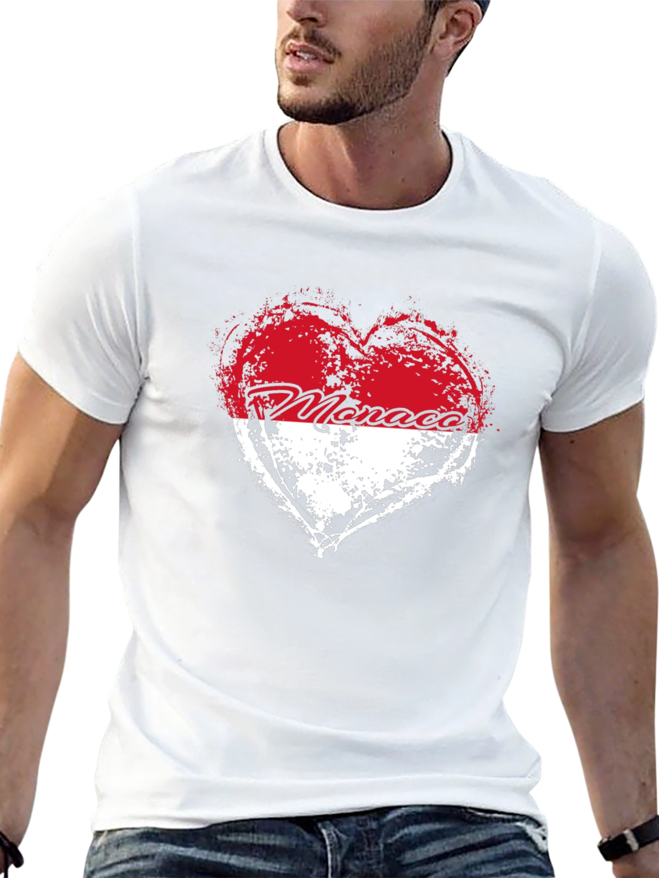 Monaco Heart Flag T-Shirt - Black Cotton Tee