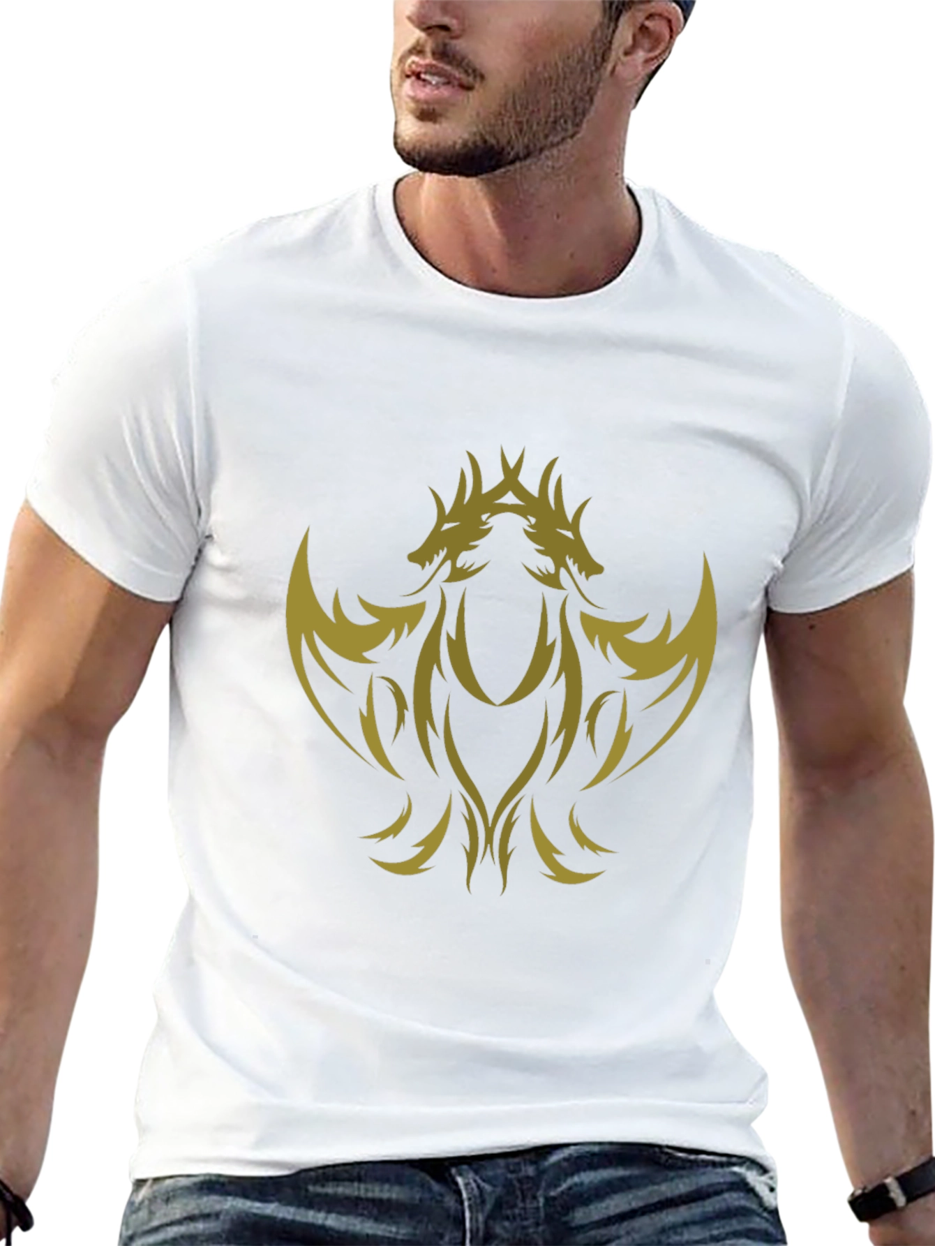 Black T-Shirt with Gold Dragon Design