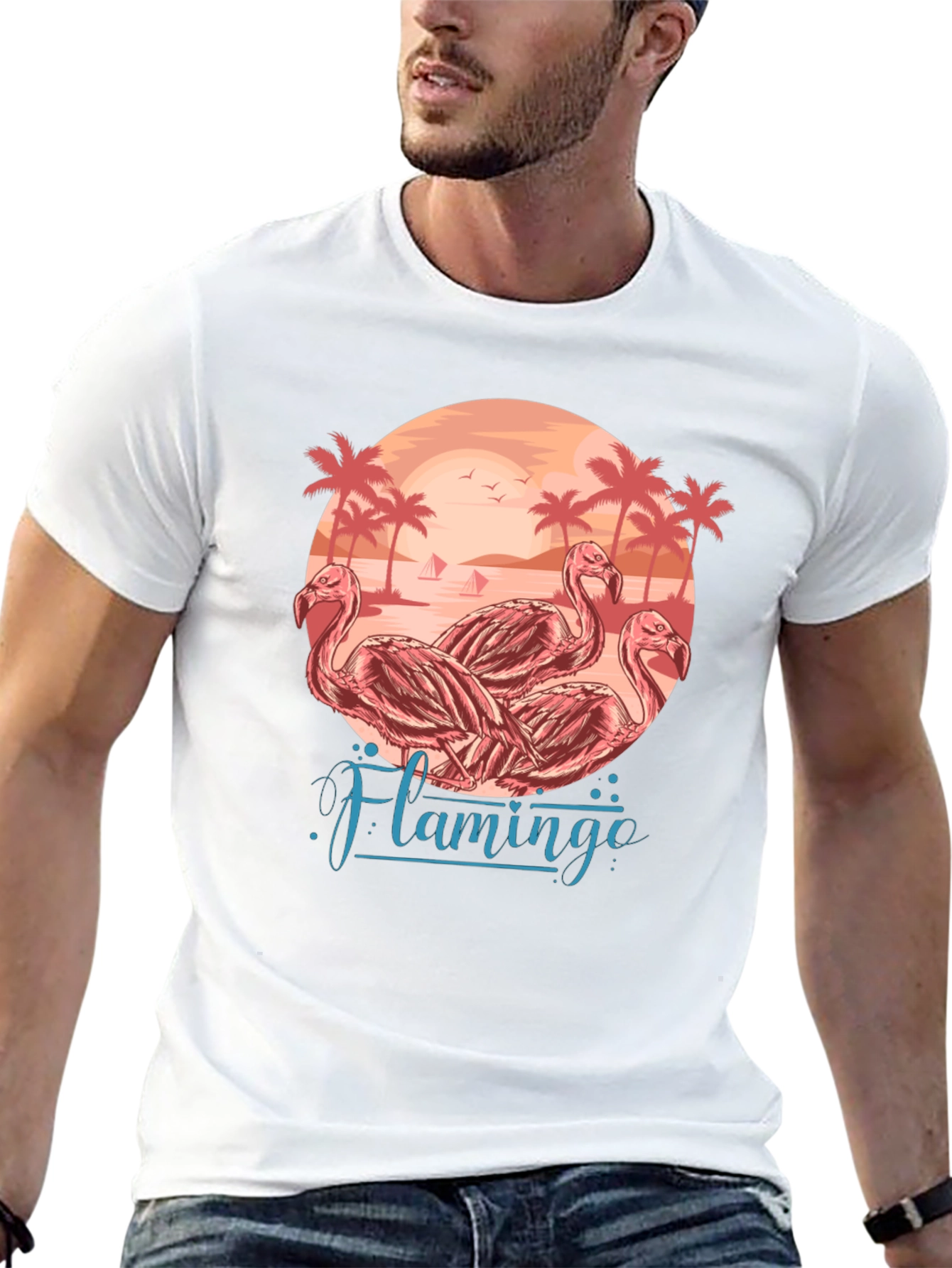 Flamingo Beach Graphic Tee - Tropical Paradise T-Shirt