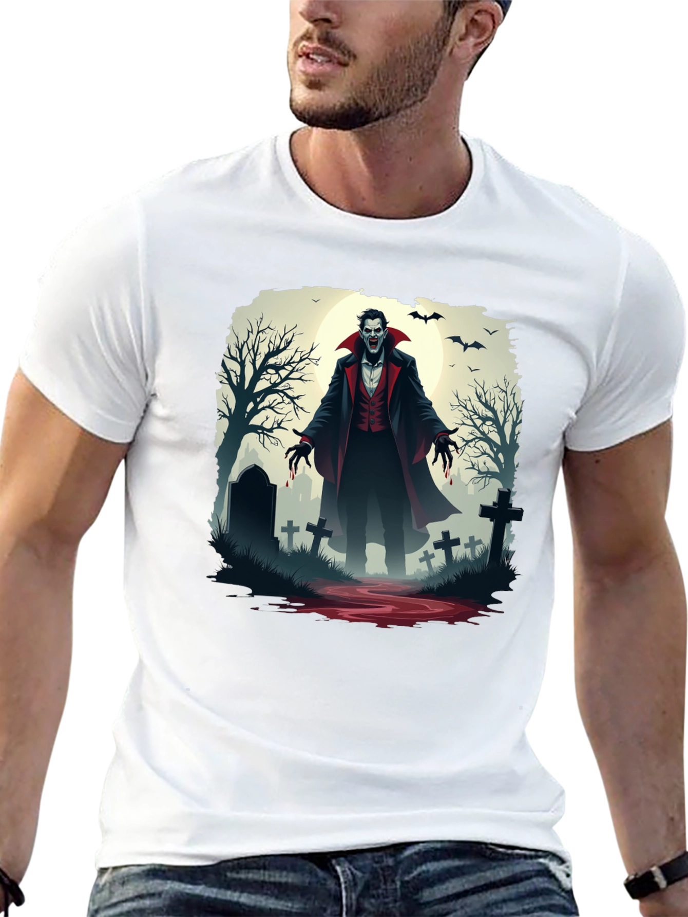 Vampire Graveyard Graphic Tee - Halloween Style