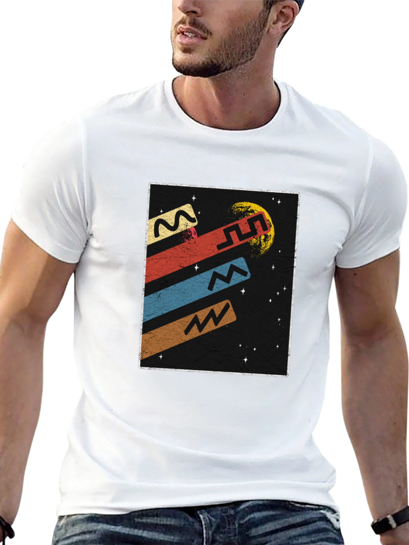 Retro Space Graphic Tee - Black Cotton T-Shirt
