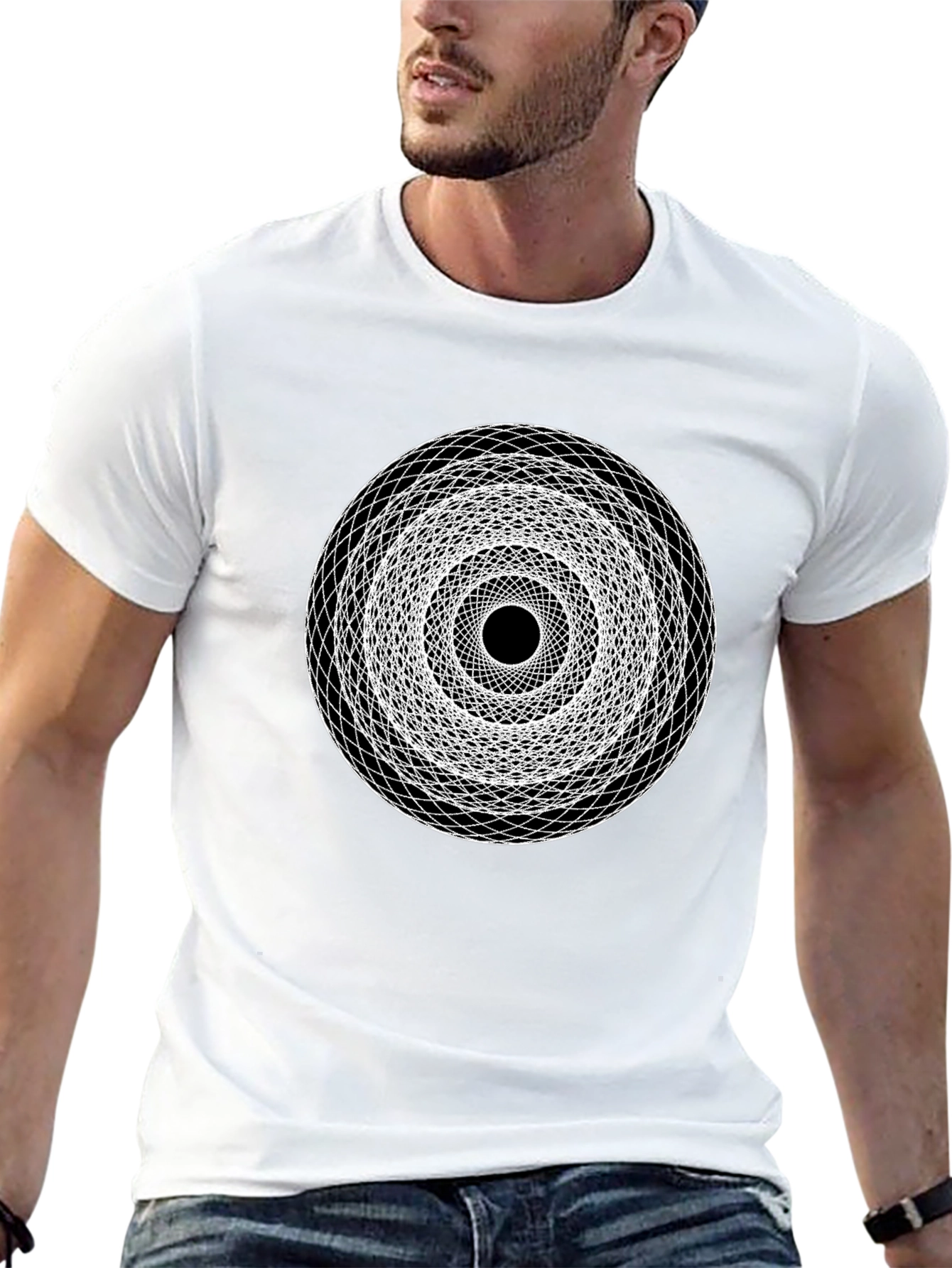 Geometric Circle Graphic Print Black T-Shirt