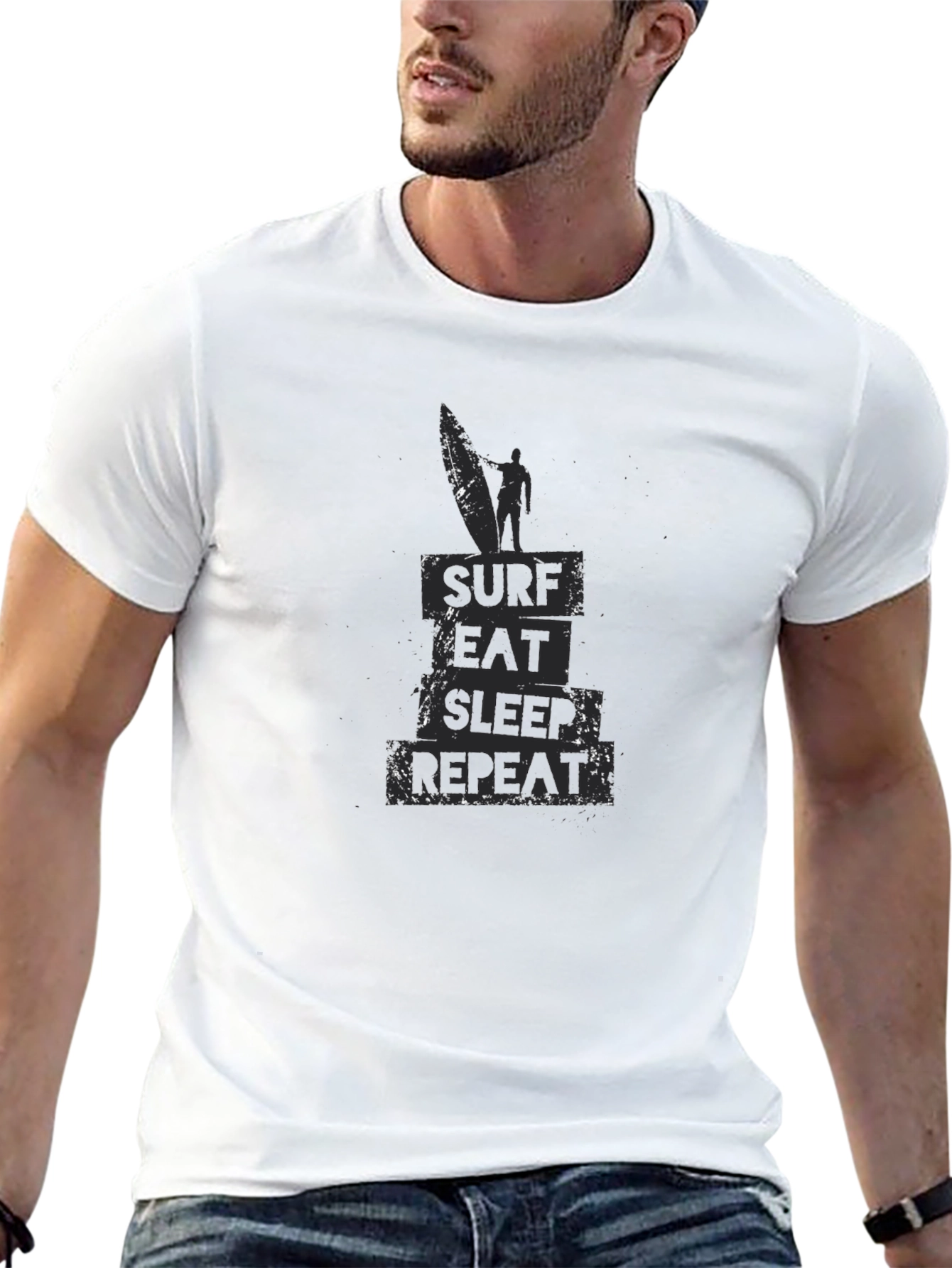 Surf Eat Sleep Repeat Black Graphic T-Shirt