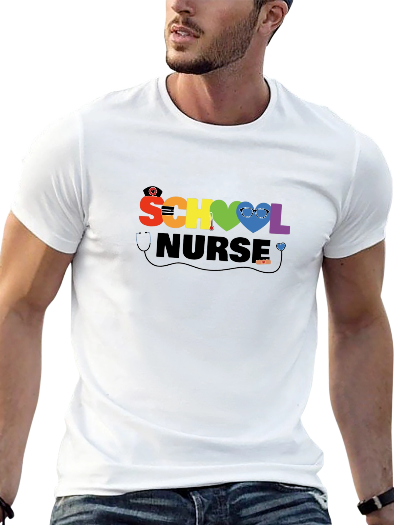 School Nurse Rainbow Heart T-Shirt