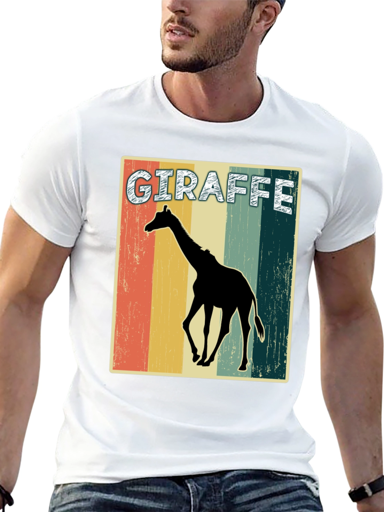 Retro Giraffe Graphic Print T-Shirt