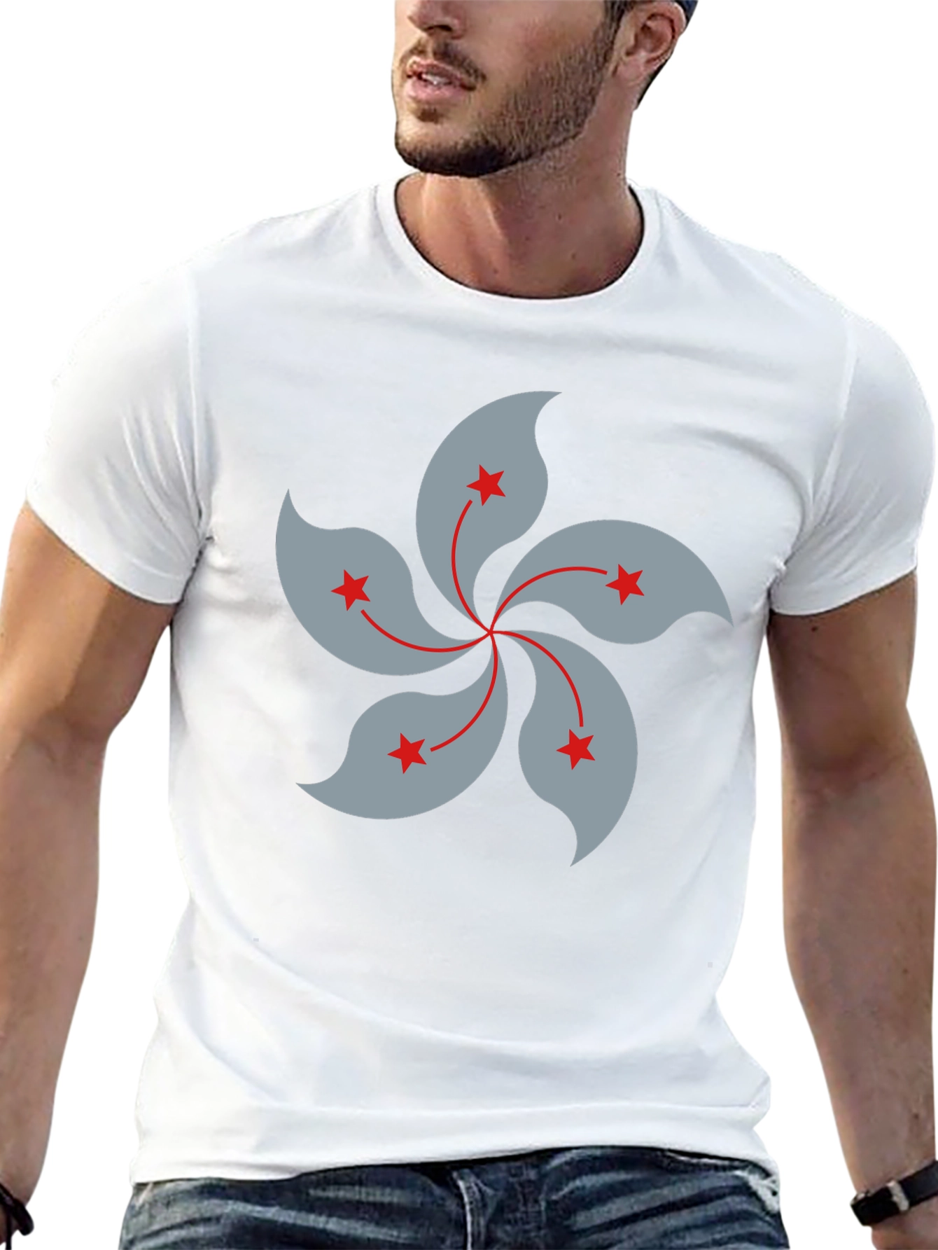 Black T-Shirt with Hong Kong Bauhinia Flower Design