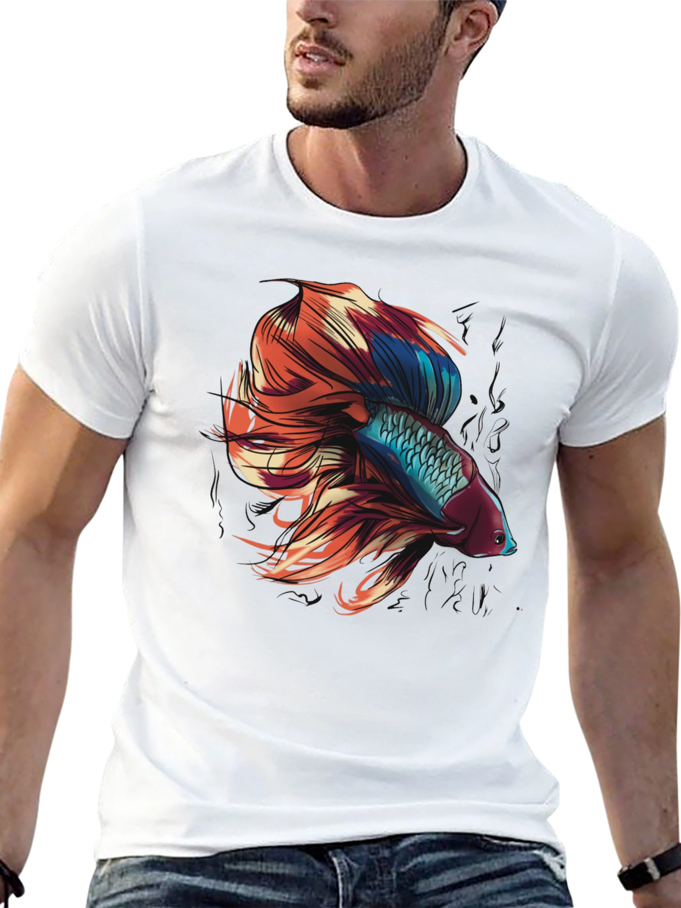 Betta Fish Graphic Tee - Black Cotton T-Shirt
