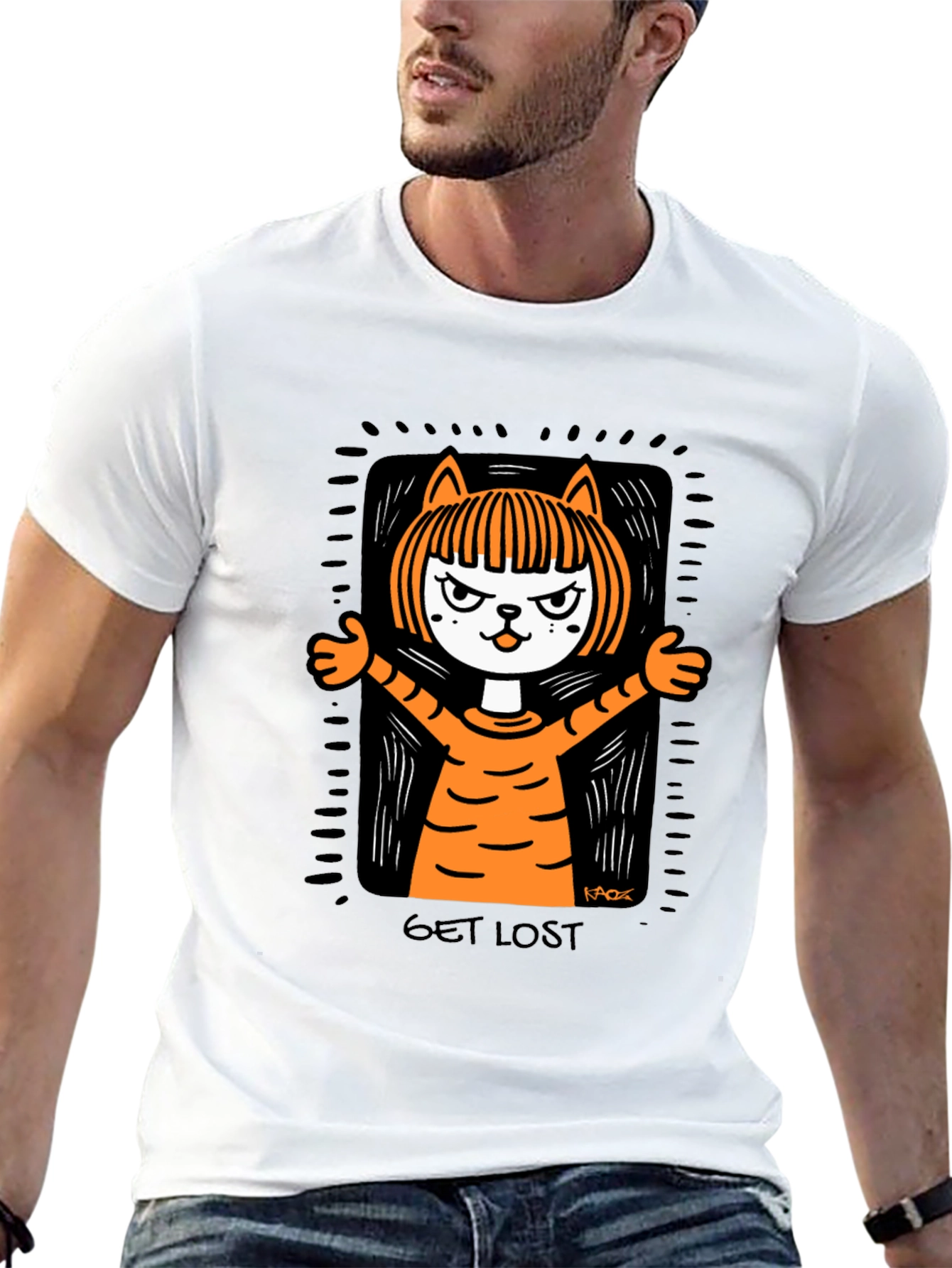 Get Lost Cat Graphic Tee - Mens Black T-Shirt