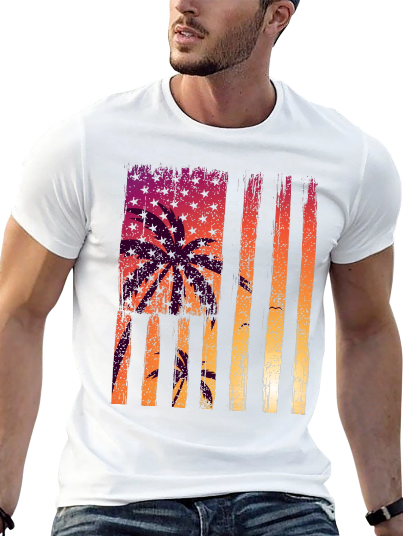 Tropical USA Flag Graphic T-Shirt