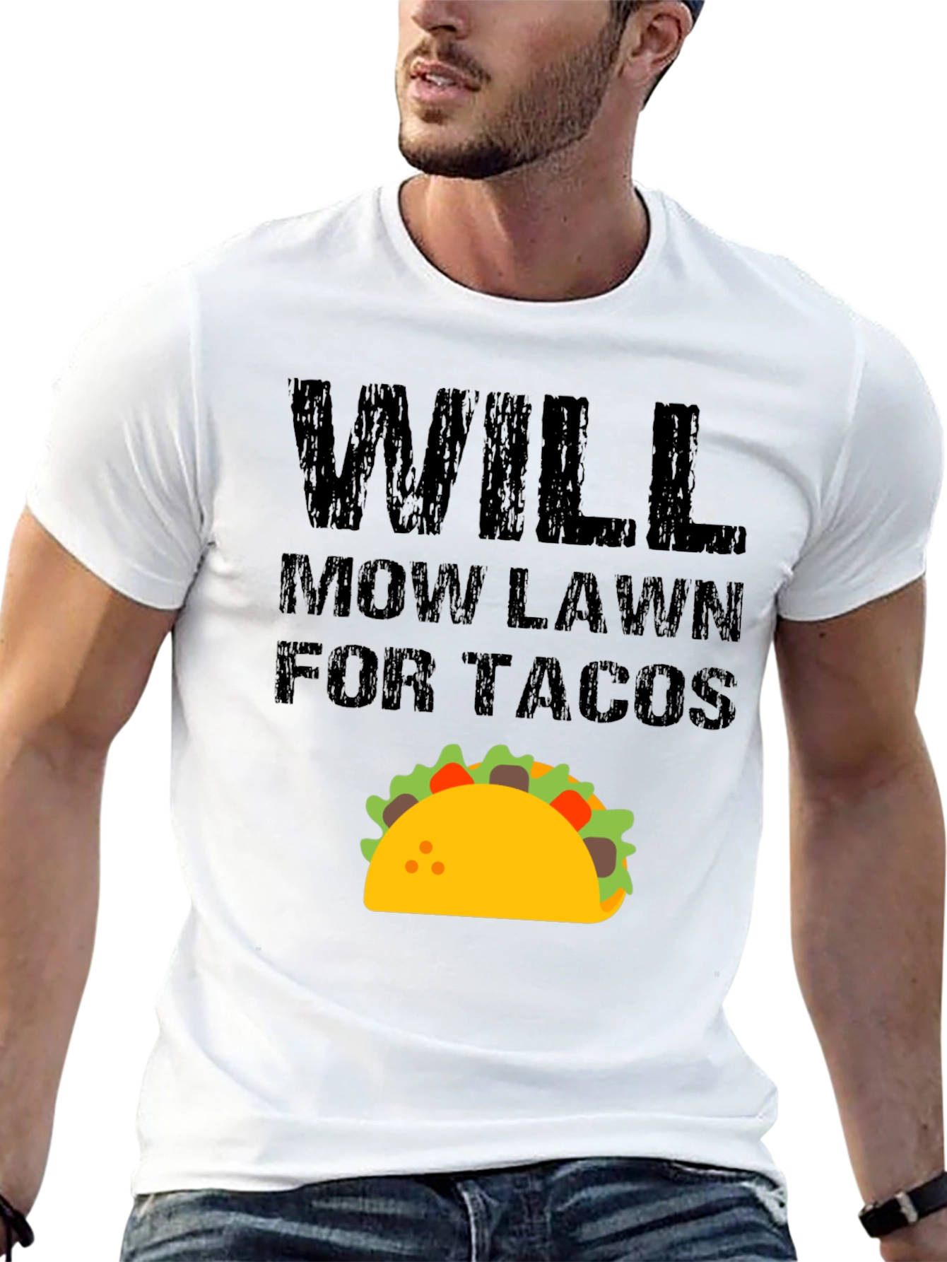 Will Mow Lawn for Tacos Funny Graphic T-Shirt