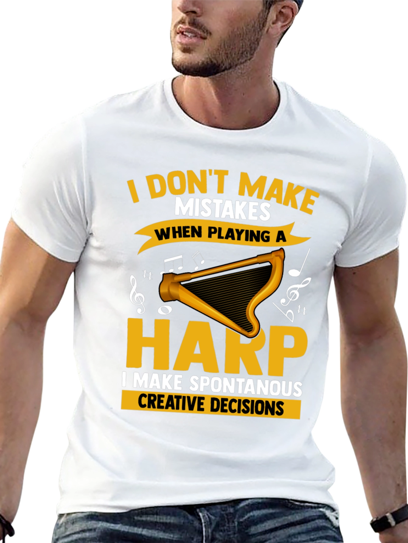 Funny Harp Player T-Shirt - No Mistakes Creative Decisions