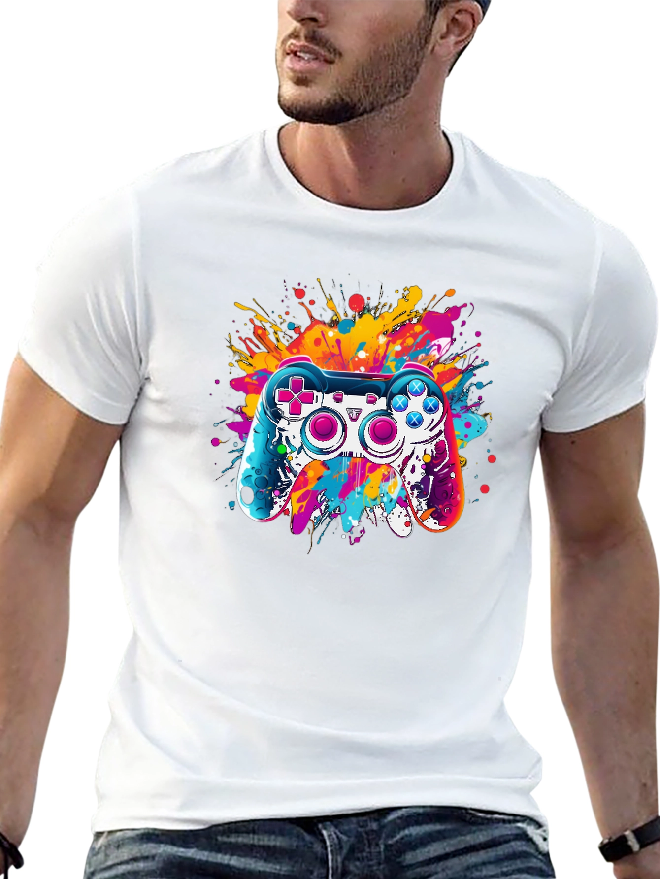 Gaming Controller Splatter Graphic Tee - Black