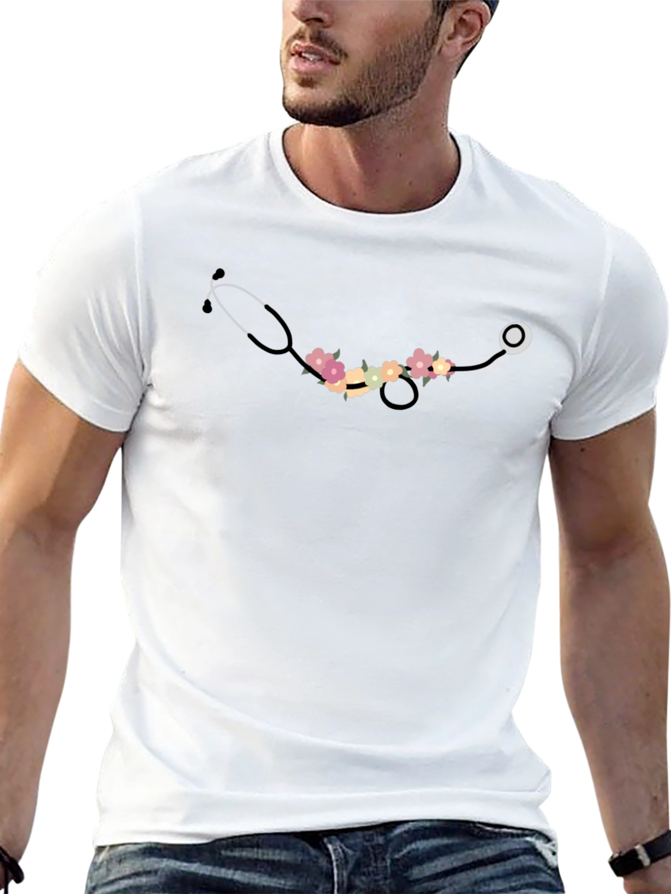 Floral Stethoscope Graphic T-Shirt