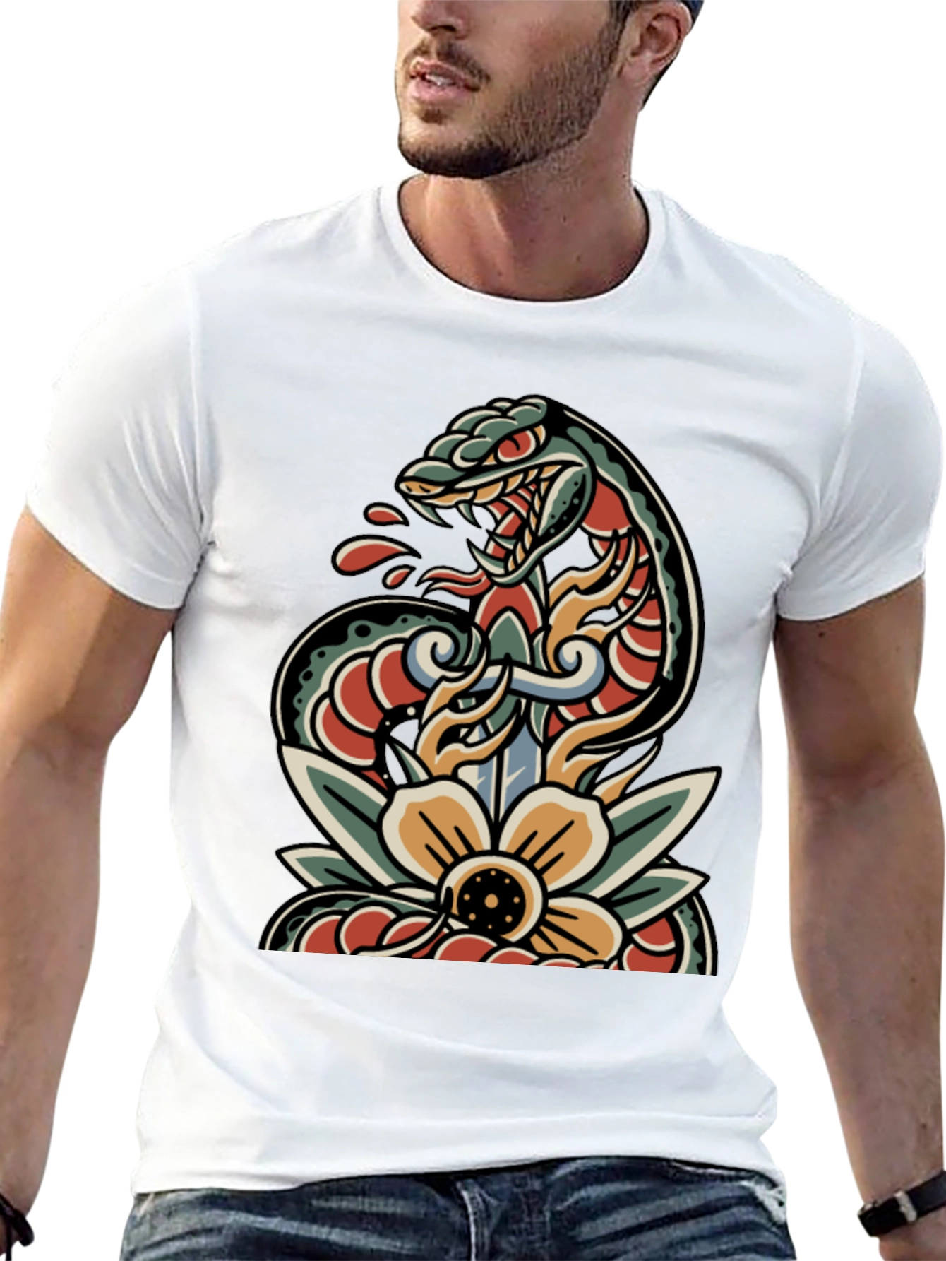 Snake & Dagger Tattoo Style T-Shirt