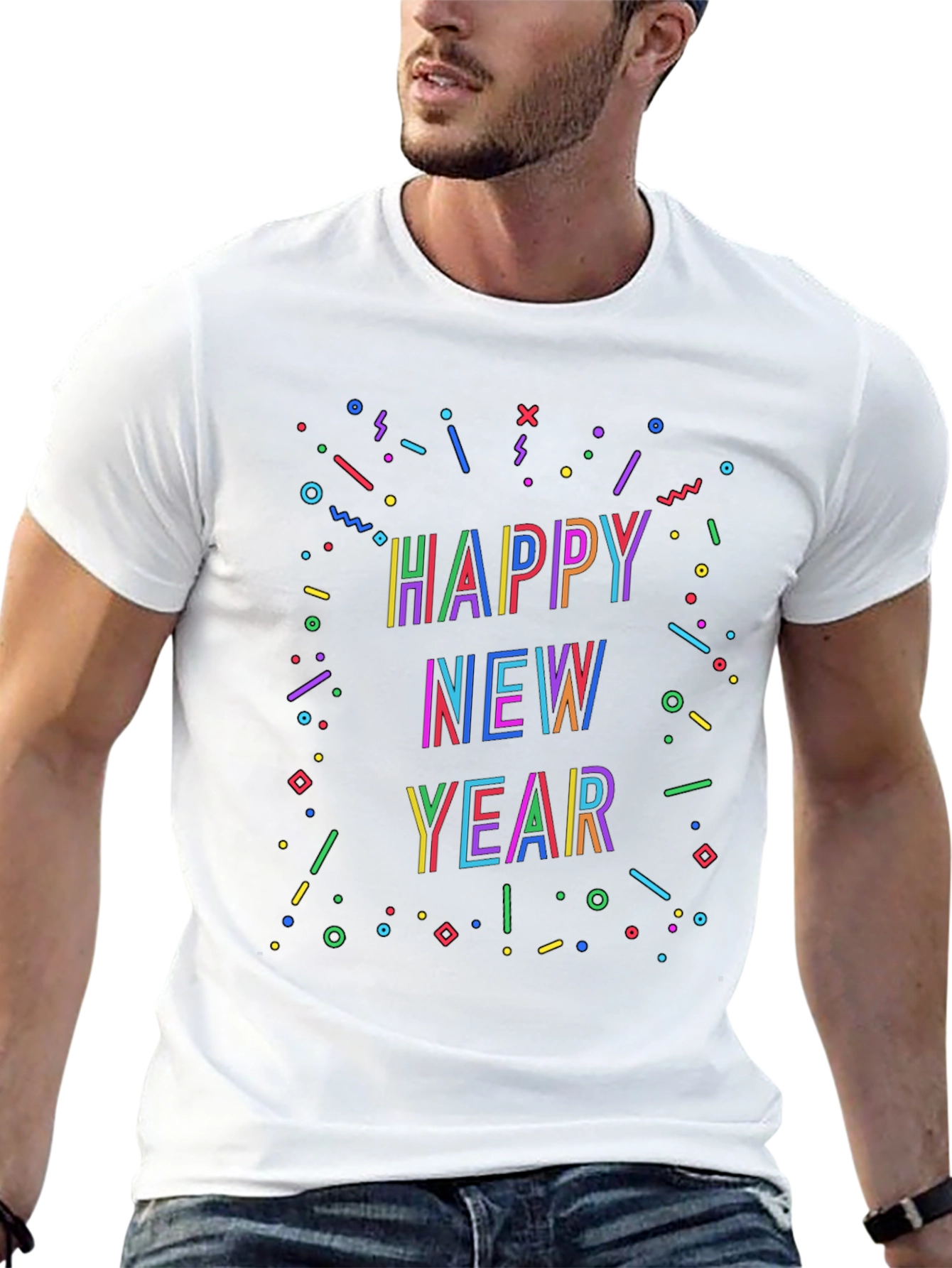 Festive Happy New Year Graphic Black T-Shirt
